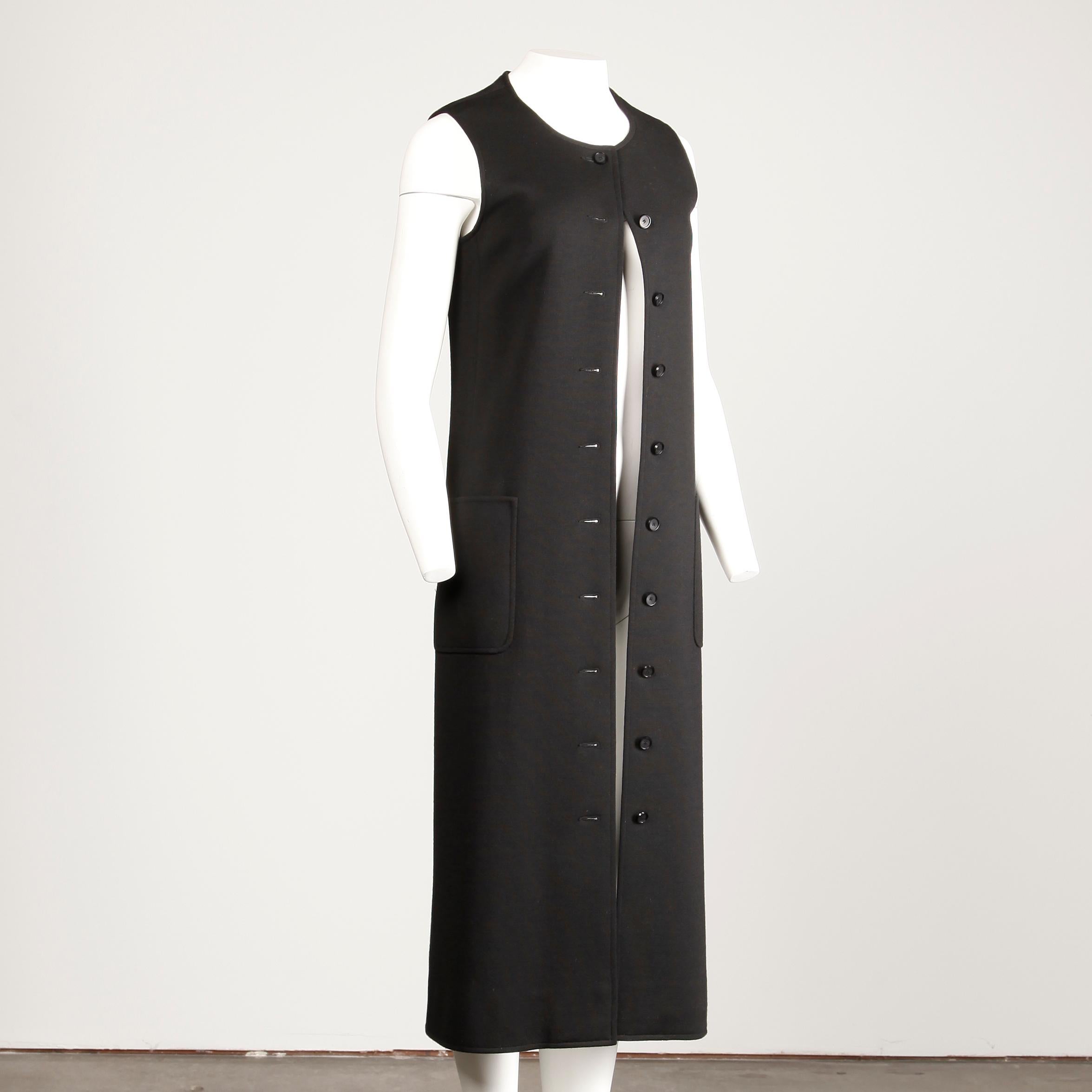 Rare 1970s Yves Saint Laurent YSL Vintage Long Black Wool Maxi Vest or Dress For Sale 4