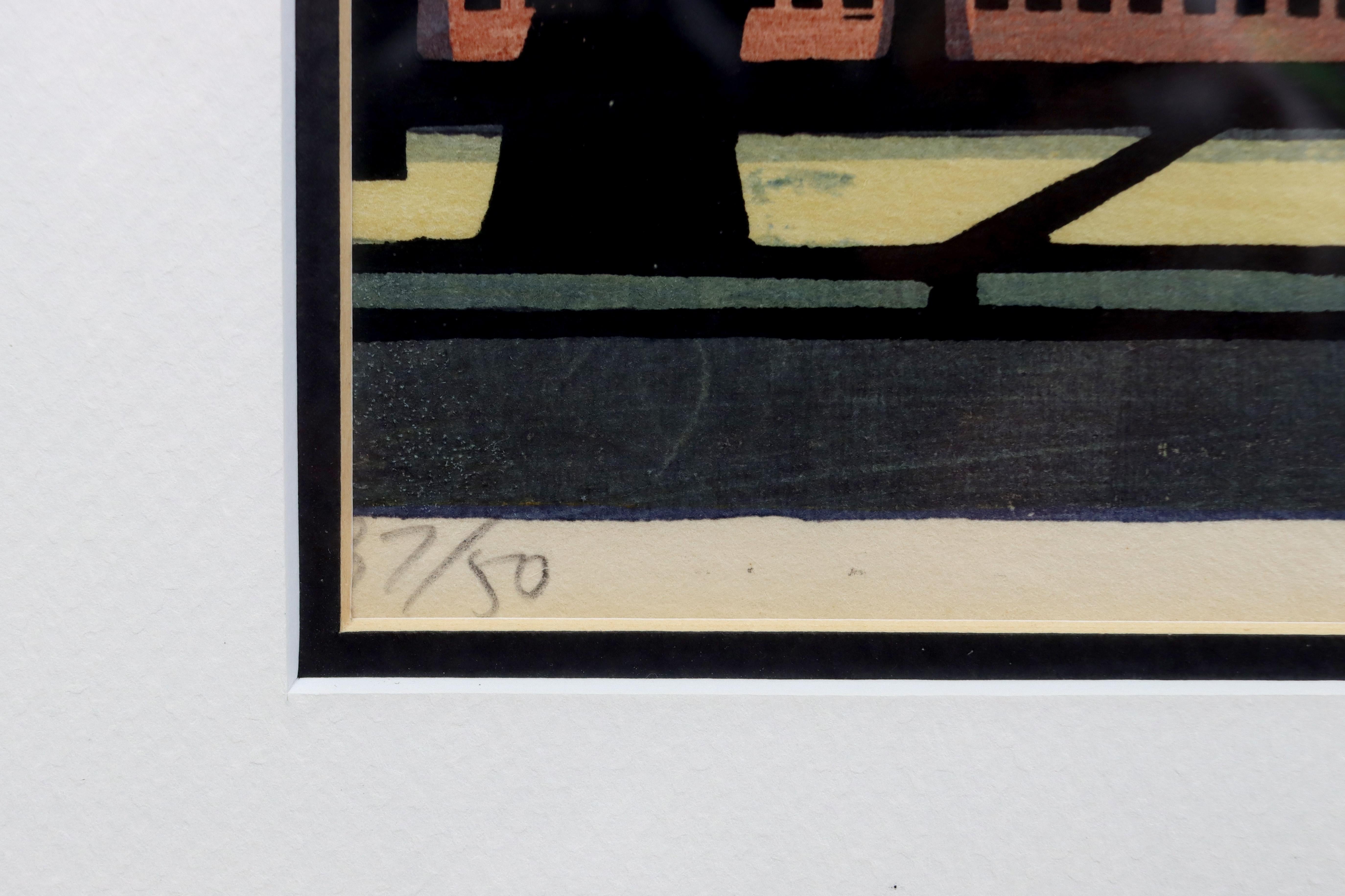 Rare impression sur bois japonaise de 1971 de Clifton Karhu intitulée « Karasuma Street, Kyoto ». en vente 2