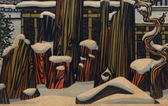 Rare 1971 Clifton Karhu Japanese Woodblock Print Titled "Winter Garden"