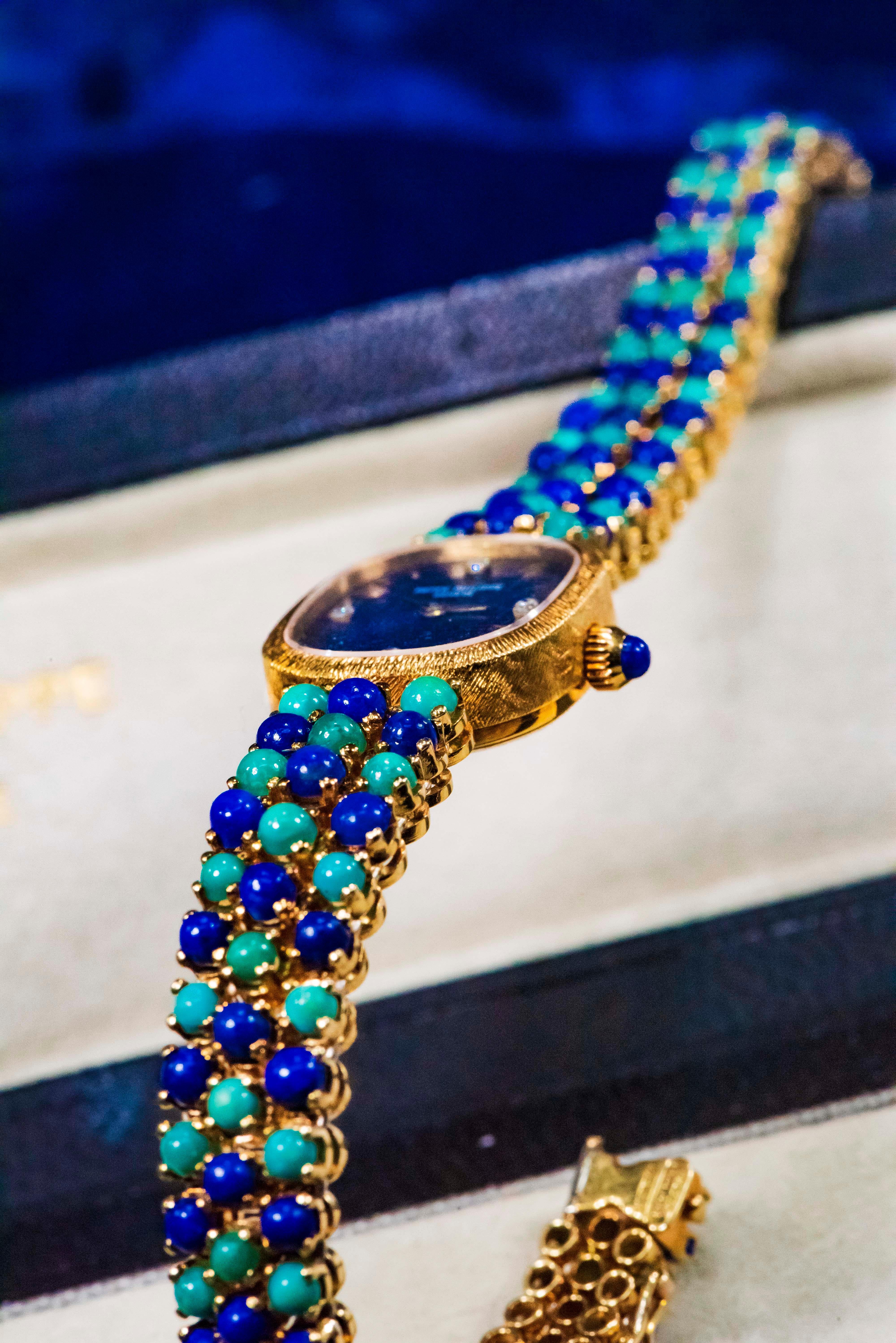 1971 Piece Unique Patek Philippe Lapis Turquoise Diamond Bracelet Watch For Sale 5