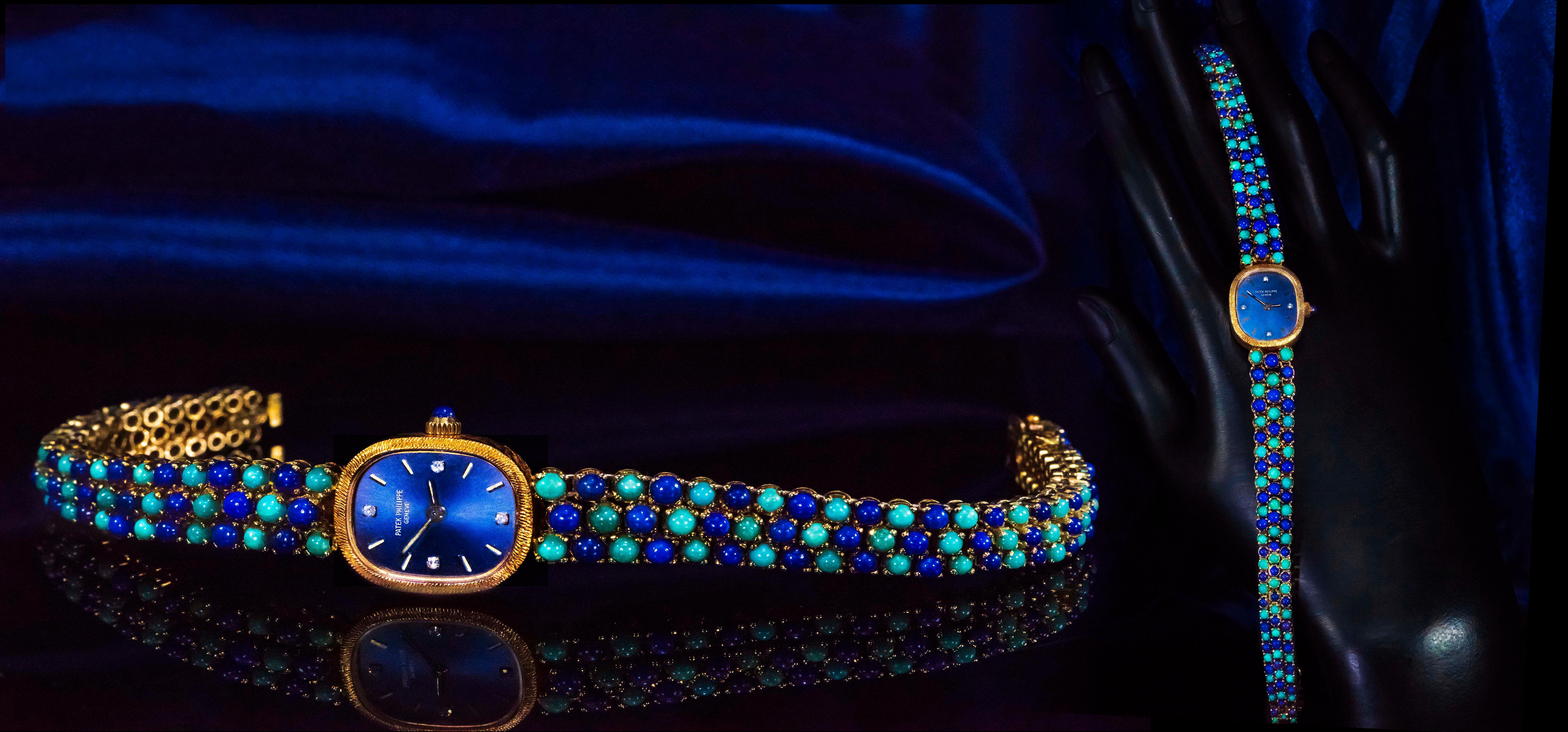 1971 Piece Unique Patek Philippe Lapis Turquoise Diamond Bracelet Watch For Sale 7