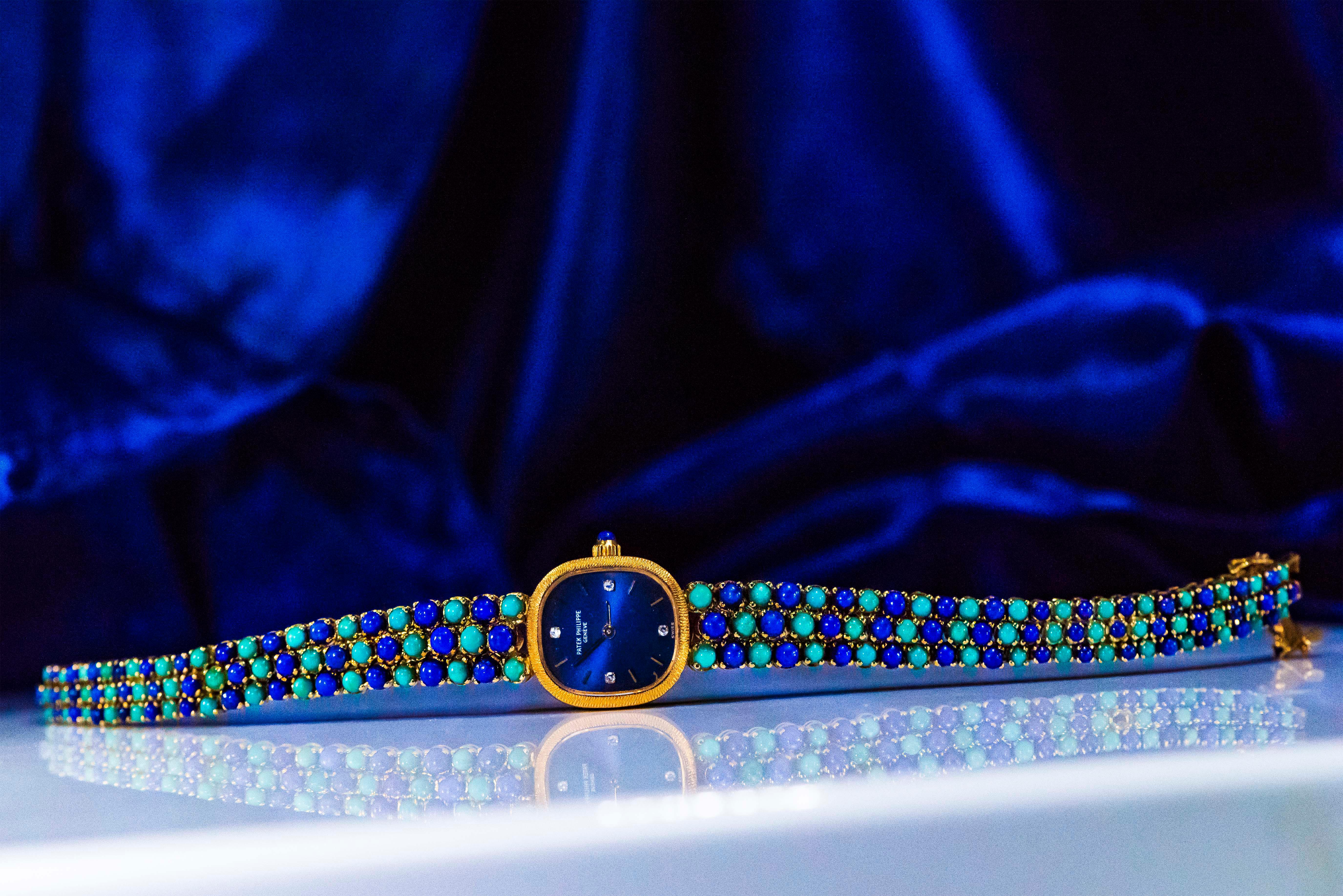 1971 Piece Unique Patek Philippe Lapis Turquoise Diamond Bracelet Watch For Sale 8