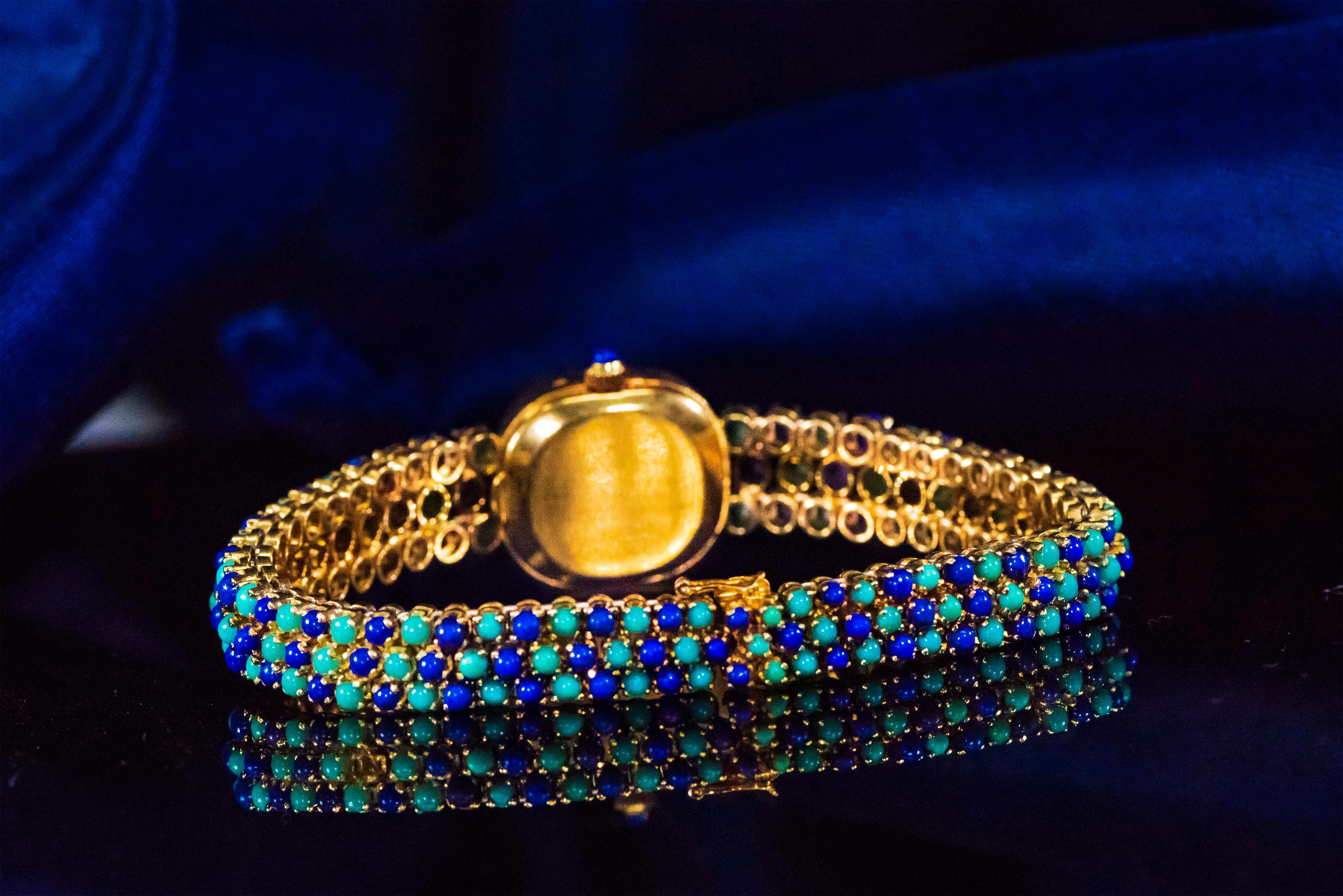 1971 Piece Unique Patek Philippe Lapis Turquoise Diamond Bracelet Watch For Sale 9