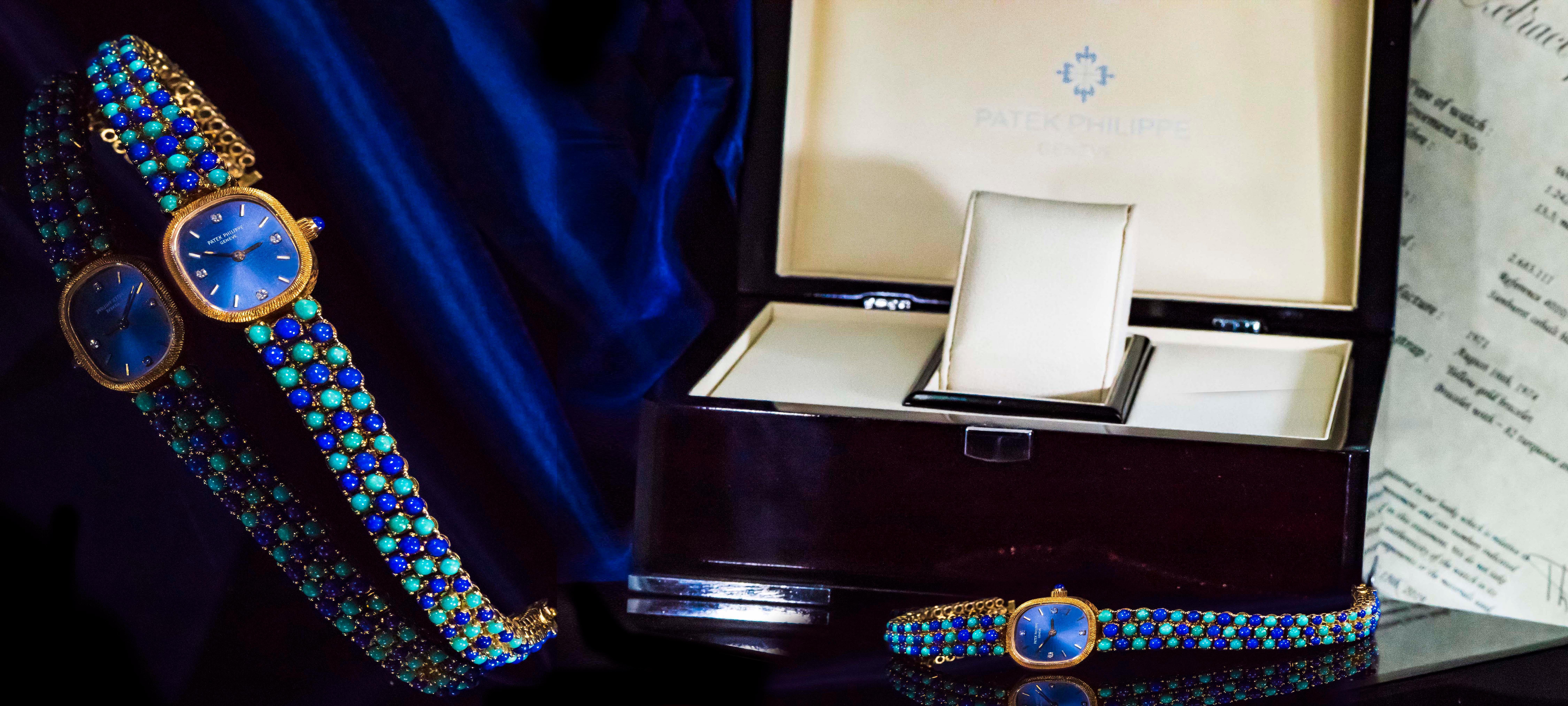 Contemporary 1971 Piece Unique Patek Philippe Lapis Turquoise Diamond Bracelet Watch For Sale