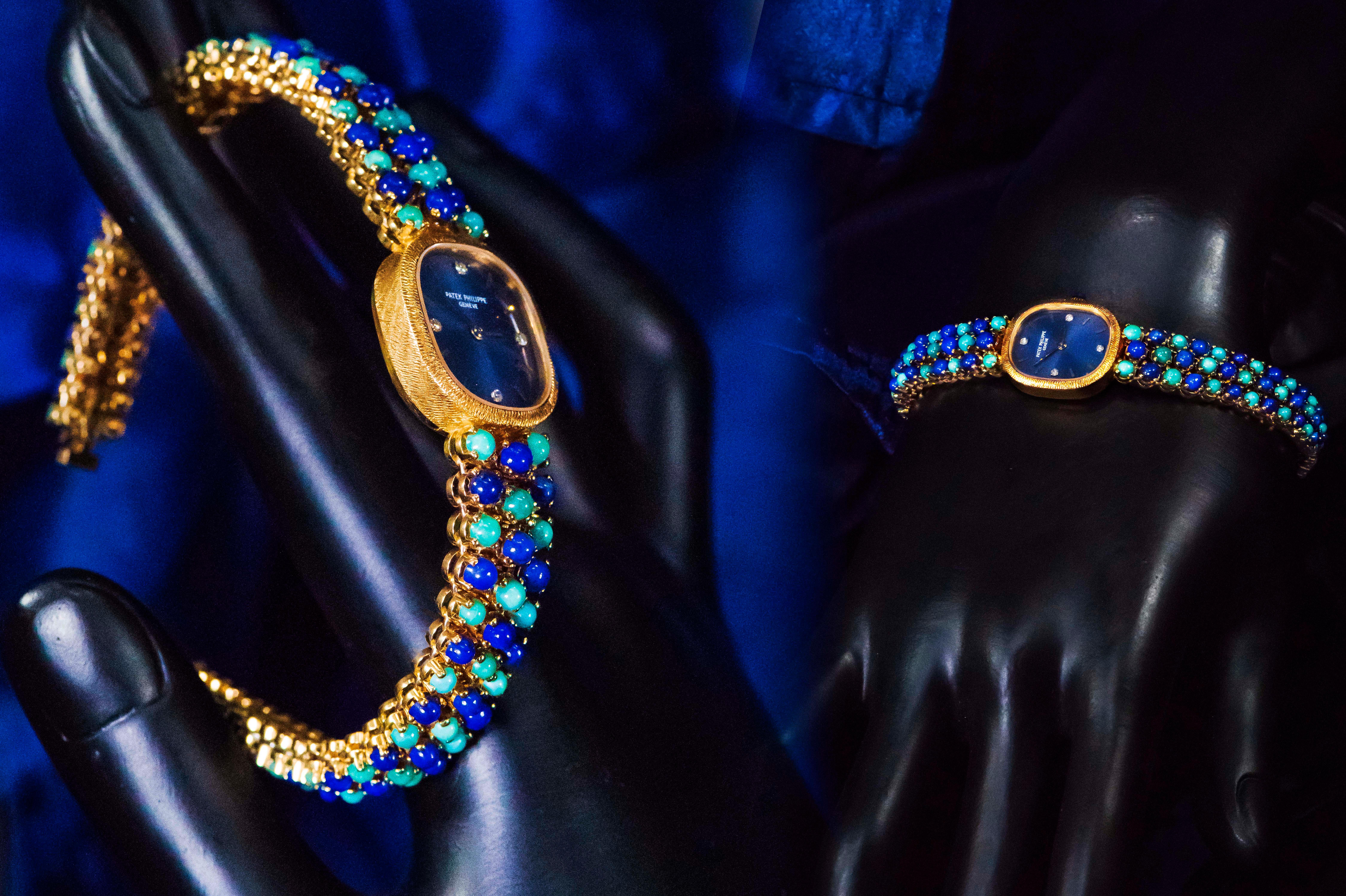 1971 Piece Unique Patek Philippe Lapis Turquoise Diamond Bracelet Watch For Sale 2