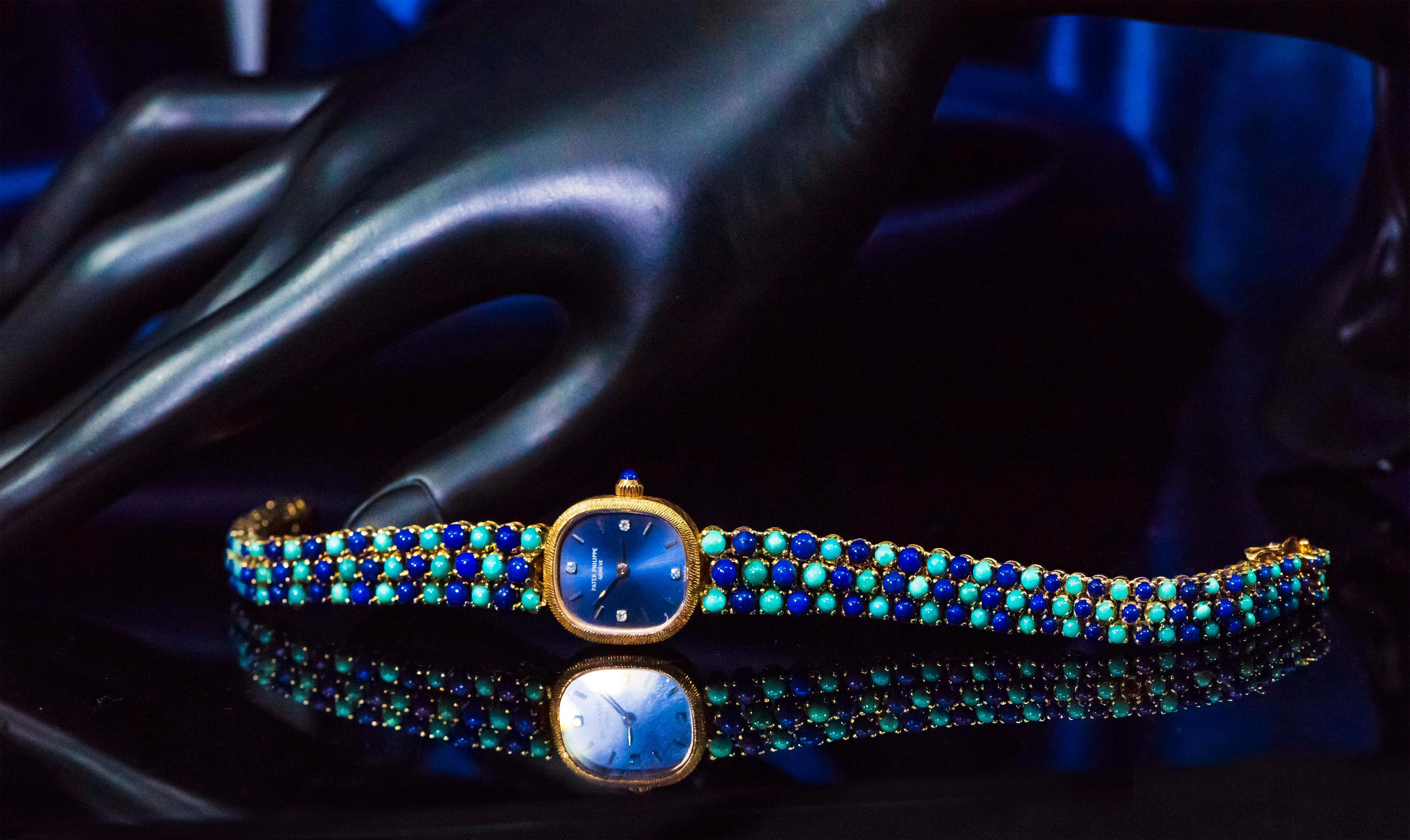 1971 Piece Unique Patek Philippe Lapis Turquoise Diamond Bracelet Watch For Sale 3