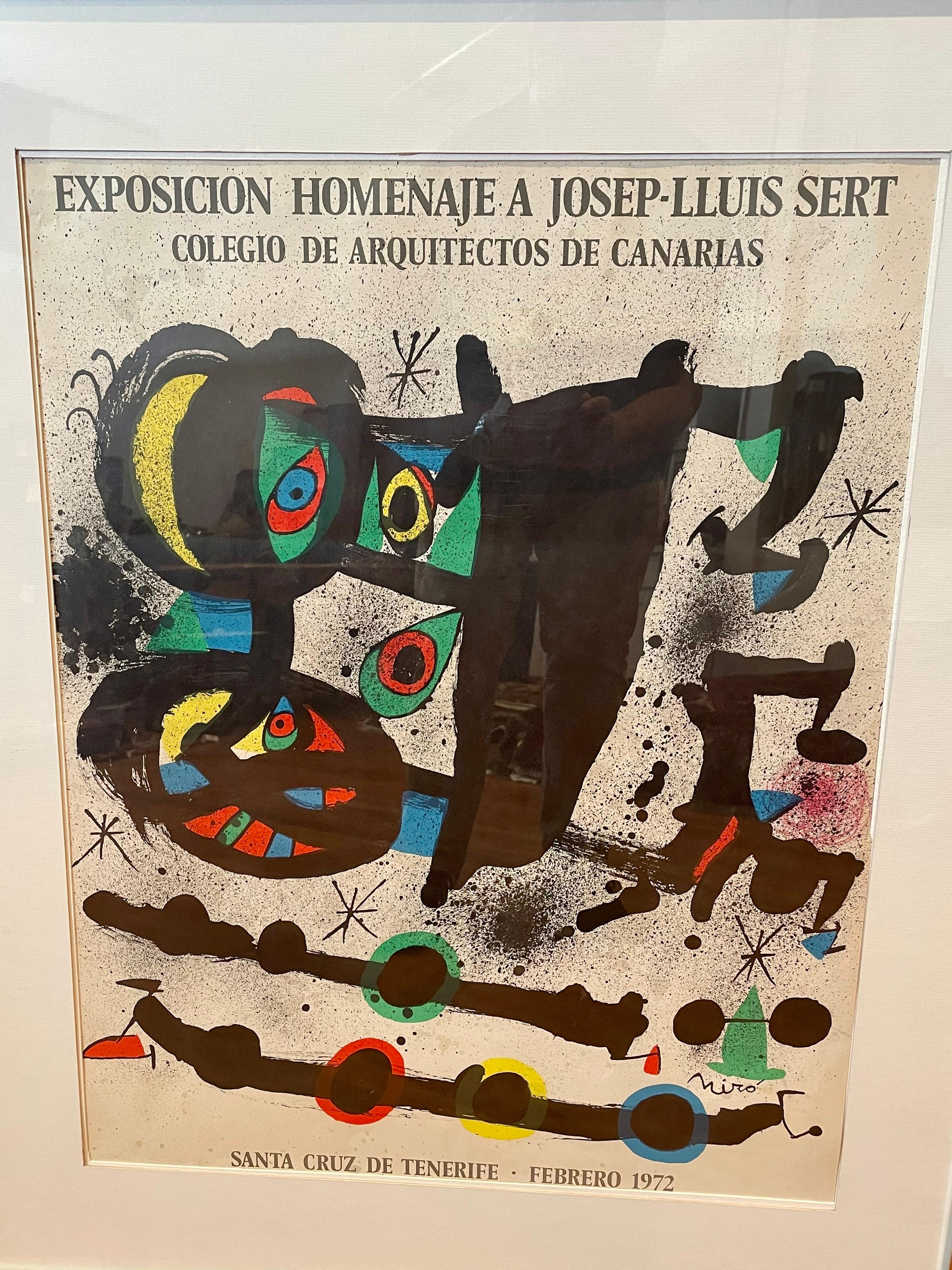 Original aluminium framed original vintage poster from Spanish artist, Joan Miro Canarias Spain exhibition, February 1972 Spain nice condition vibrant colors not faded or stained. Highly collectible.