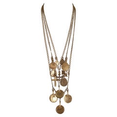 Seltene 1977 YVES SAINT LAURENT Halskette mit Anhänger, vergoldete Münzen und Kreuze