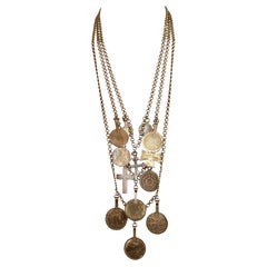 rare 1977 YVES SAINT LAURENT gilt coins and crosses charm RUNWAY necklace