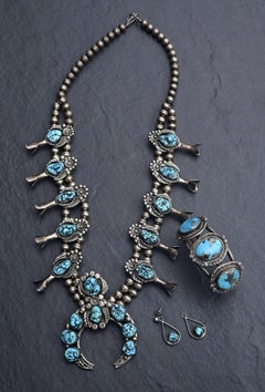 Rare 1978 Navajo Sterling Silver & Turquoise Squash Blossom Set by Gracie Paul