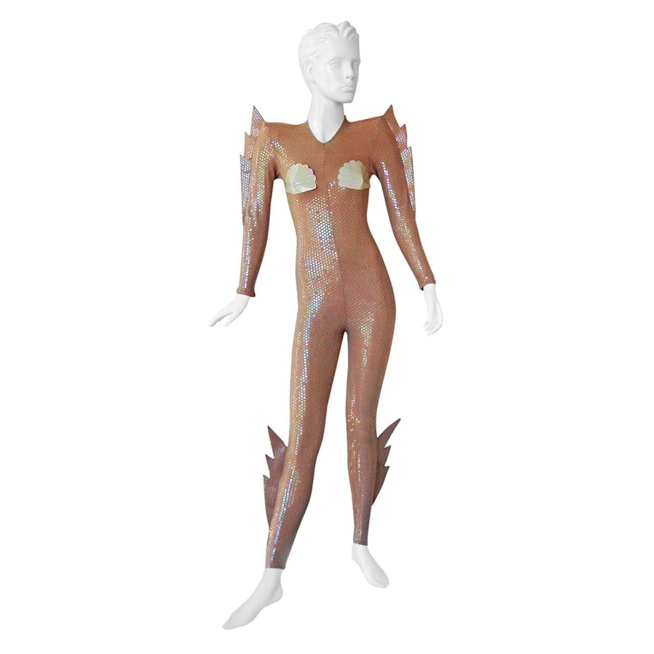 Rare 1979 Thierry Mugler Galactic Siren Sequin Catsuit with Winged Fins