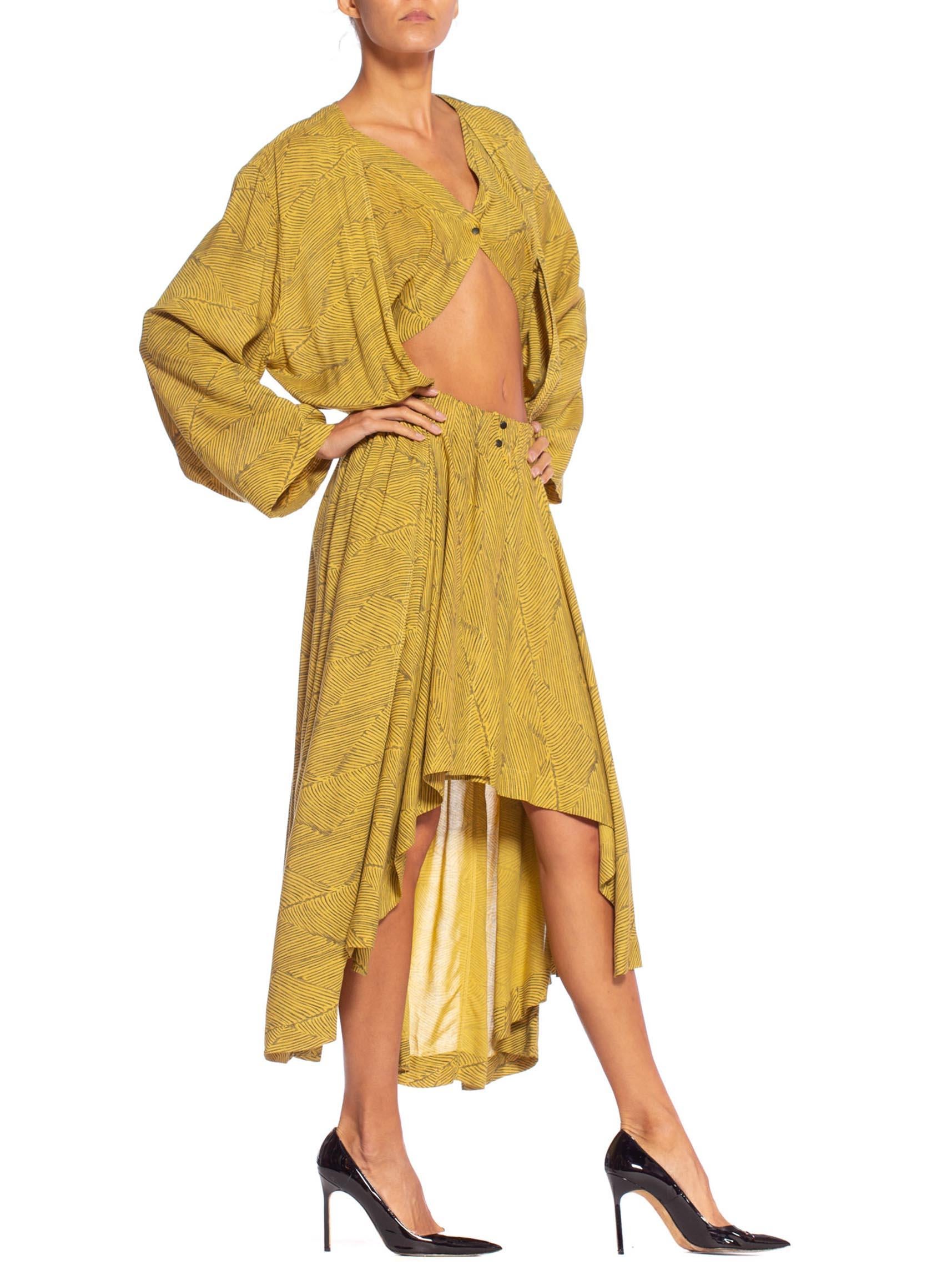 Beige 1980'S AZZEDINE ALAIA Yellow Animal Print Cotton Oversized Dress With Faux Bra- For Sale