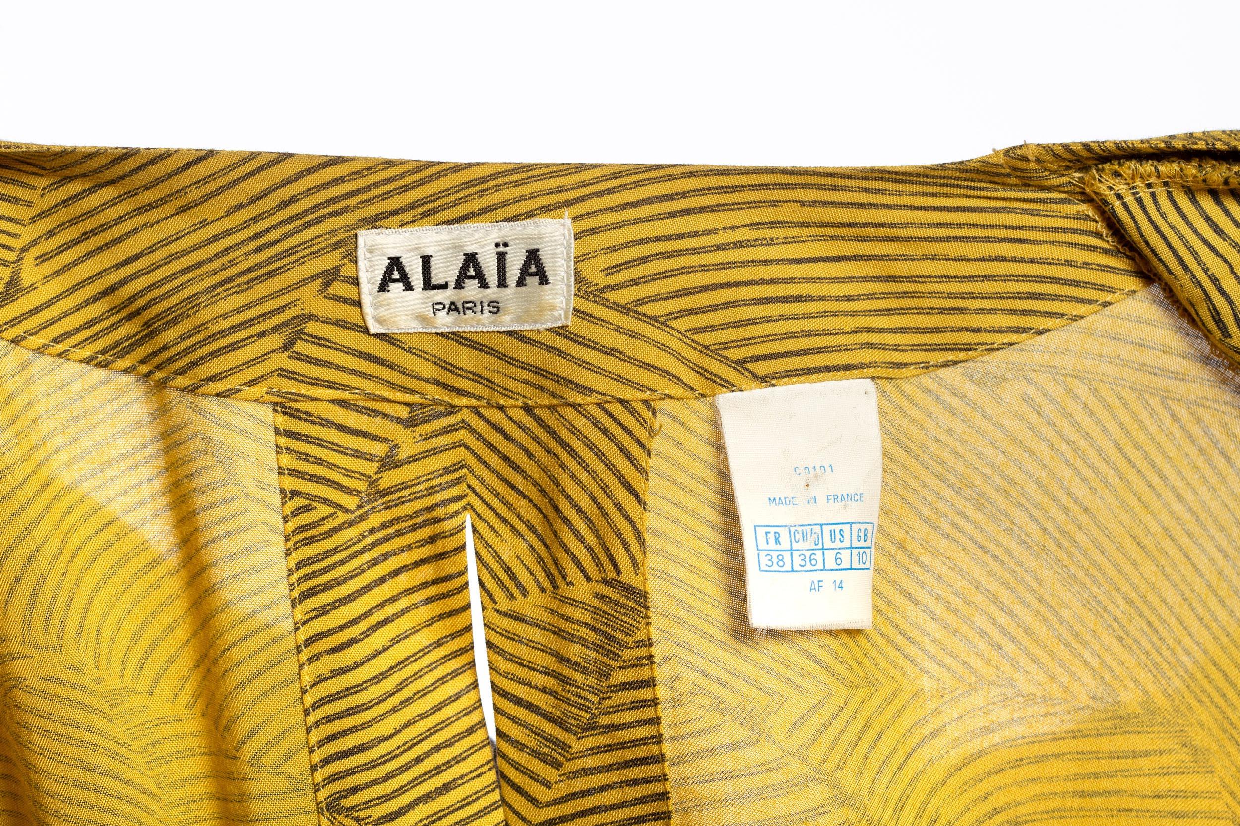 1980'S AZZEDINE ALAIA Yellow Animal Print Cotton Oversized Dress With Faux Bra- For Sale 1