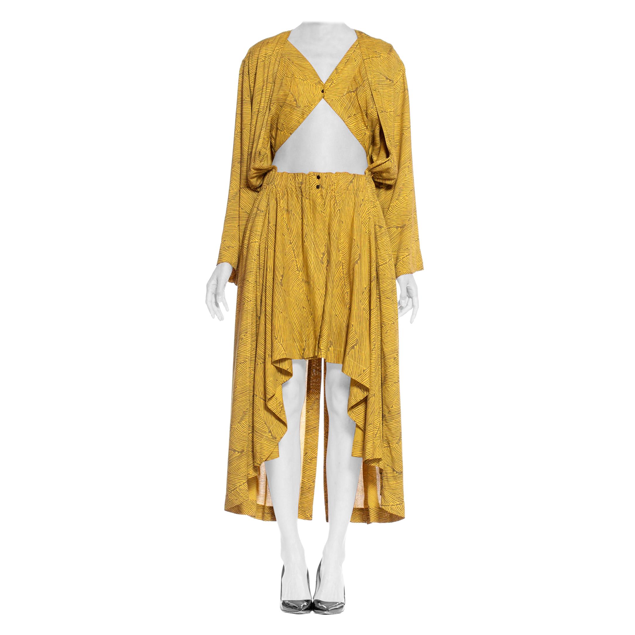 Azzedine Alaïa - Robe surdimensionnée en coton imprimé animal jaune avec fausse soutien-gorge, années 1980 en vente