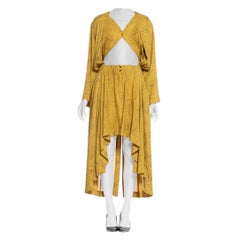 Vintage 1980'S AZZEDINE ALAIA Yellow Animal Print Cotton Oversized Dress With Faux Bra-