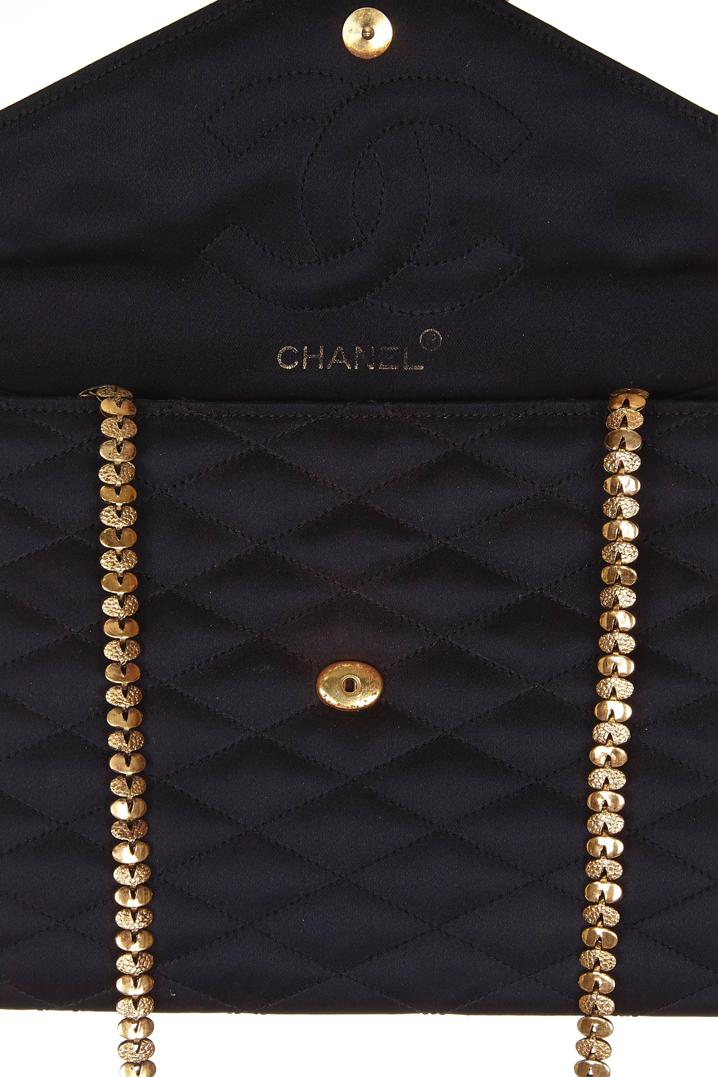 Women's Rare 1980s Chanel Black Satin Green Gripoix Stone Bag