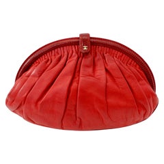 Rare 1980s Chanel Lipstick Red Lambskin Clutch with Chain