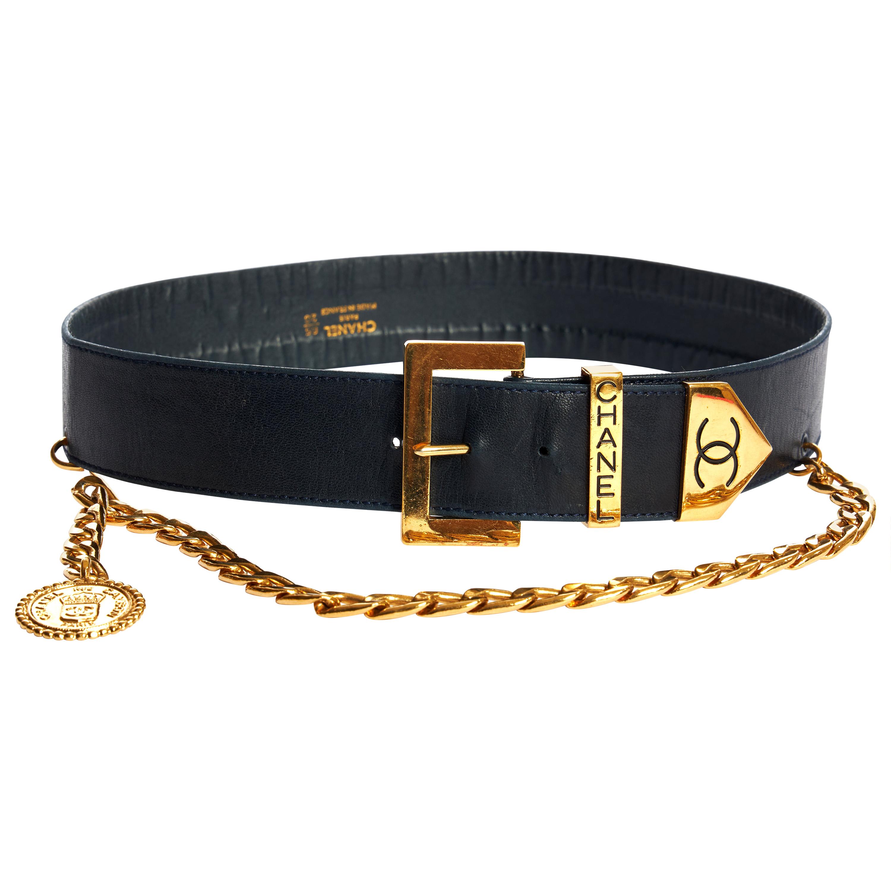 Rare 1980's Chanel Navy Chain Drop Belt Small