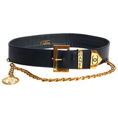 Vintage Rare 1980's Chanel Navy Chain Drop Belt Small