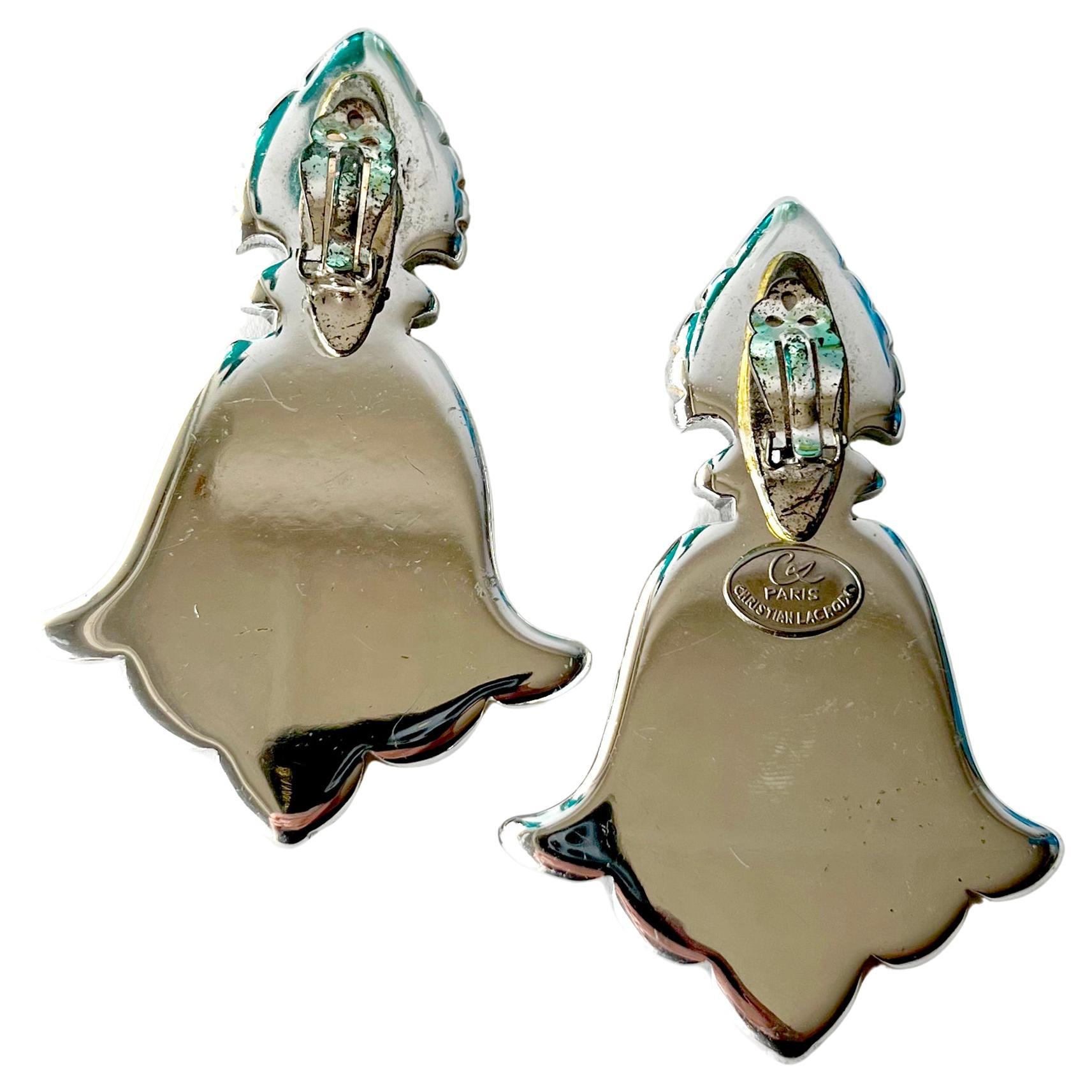 Women's Rare 1980s Christian Lacroix Mirrored Acrylic Cookie Cutter Ornament Earrings  For Sale