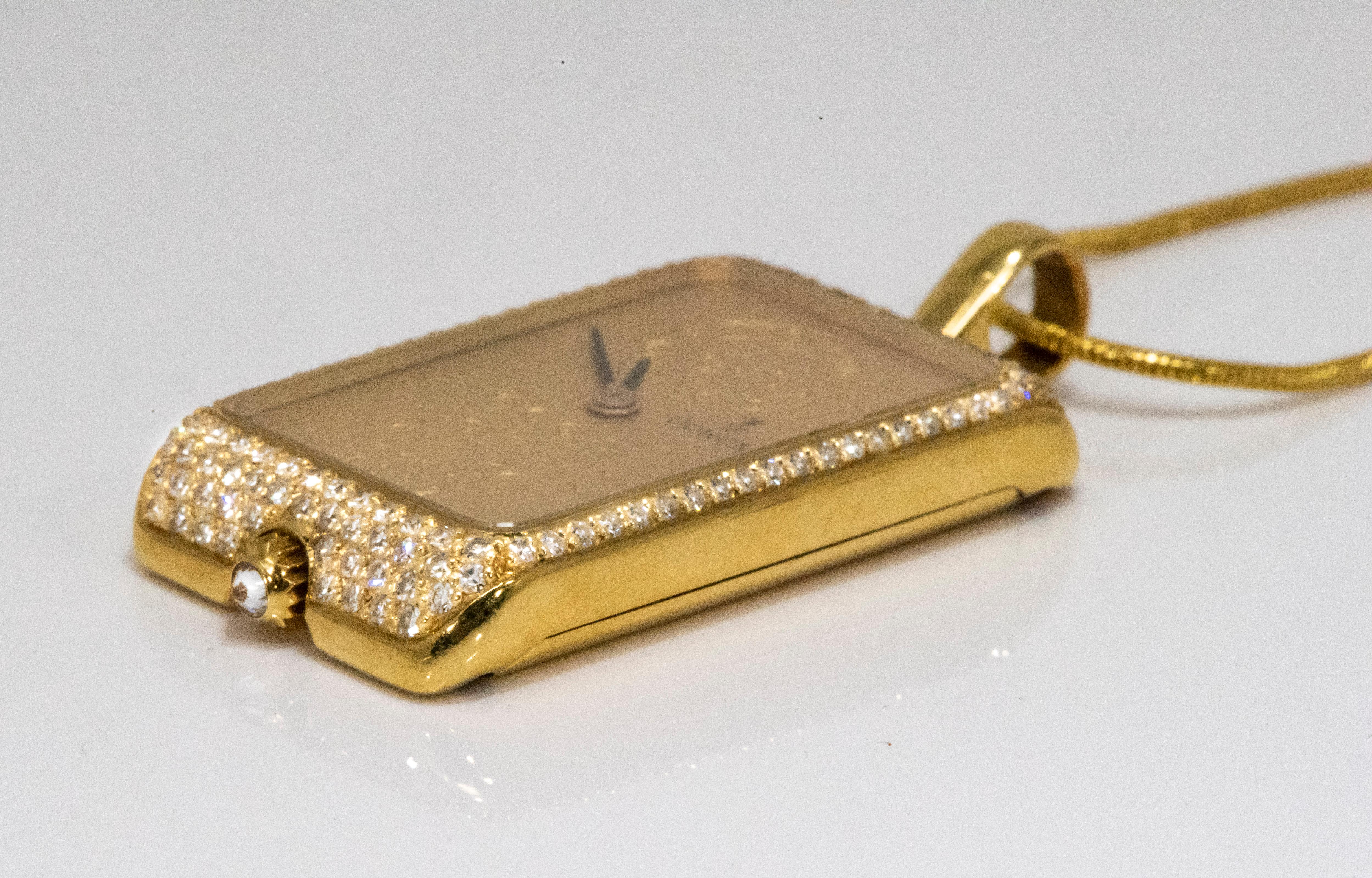 Seltene 1980er Jahre Corum UBS 24 Karat 10gram Gold Bar-Uhr mit Diamant-Anhänger im Angebot 6