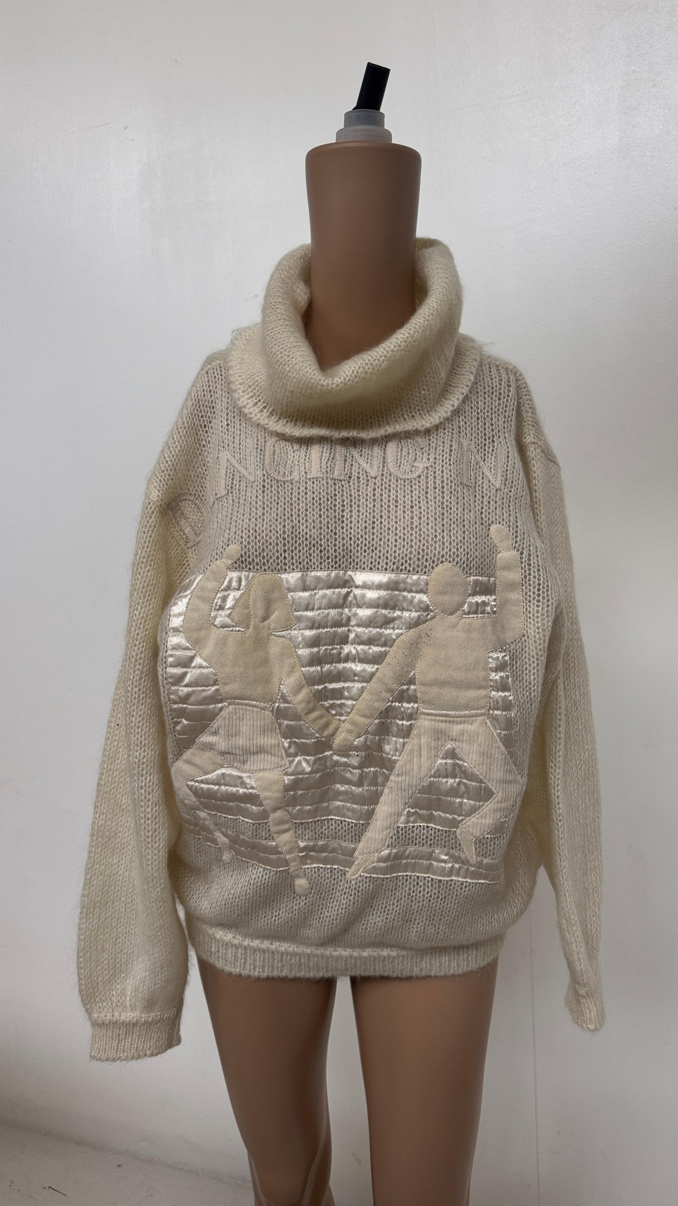 Beige Rare 1980s J.C. de Castelbajac for ICEBERG “Dancing N.Y.” Mohair Wool Sweater in vendita