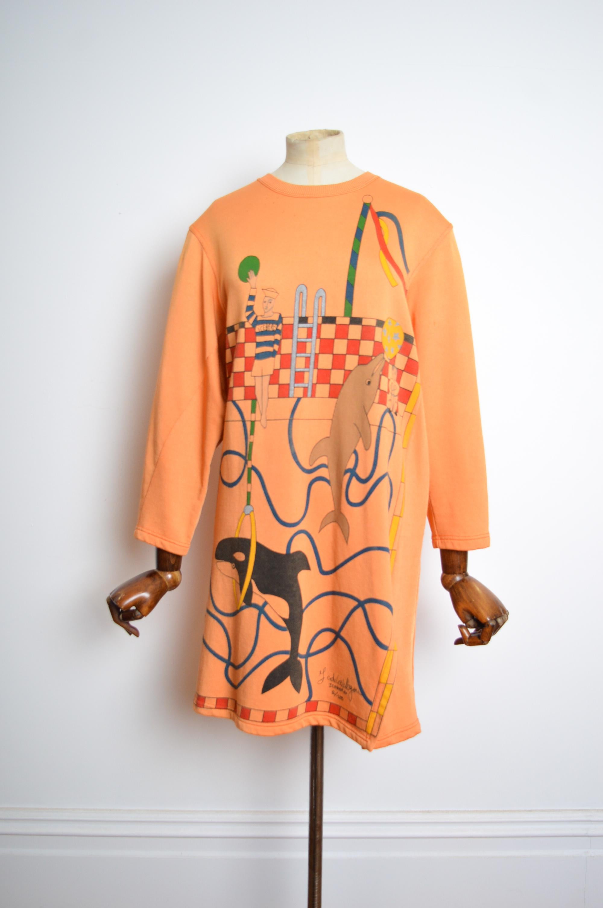 Seltener 1980er Jean Charles de Castelbajac ICEBERG signiert 2 von 125 orangefarbenem Pullover, signiert im Zustand „Relativ gut“ im Angebot in Sheffield, GB