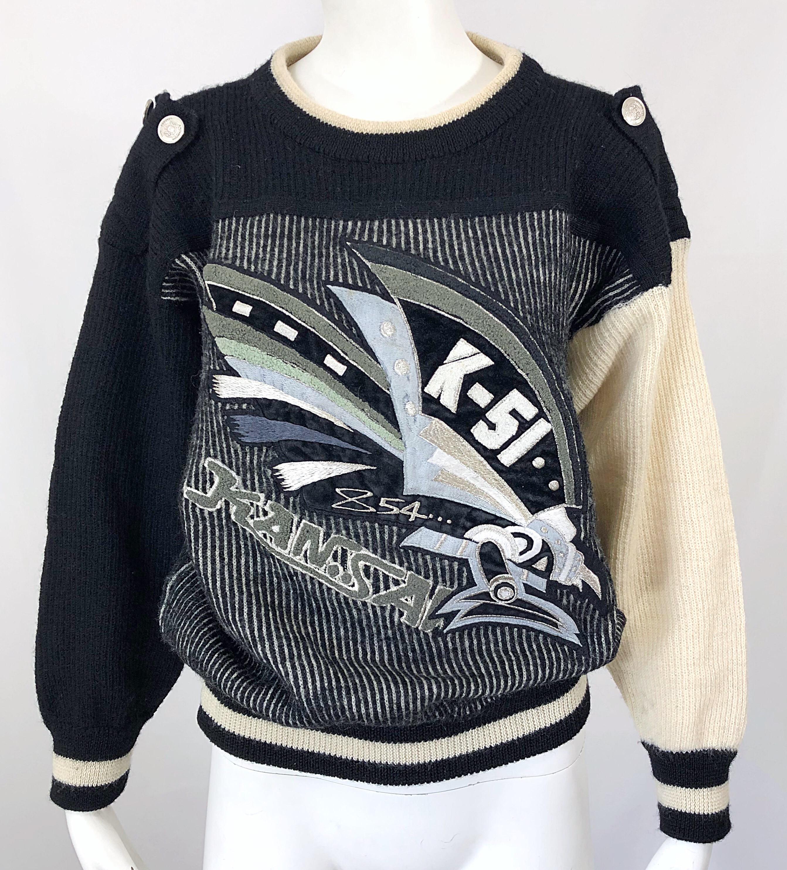 Rare 1980s Kansai Yamamoto Avant Garde Varsity Collegiate Wool Vintage Sweater For Sale 5