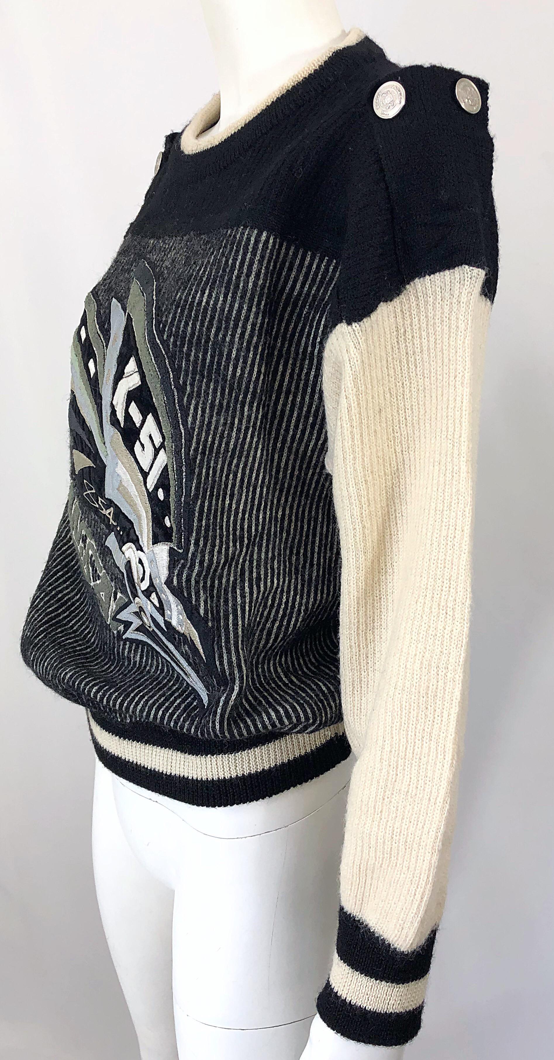 Rare 1980s Kansai Yamamoto Avant Garde Varsity Collegiate Wool Vintage Sweater For Sale 6