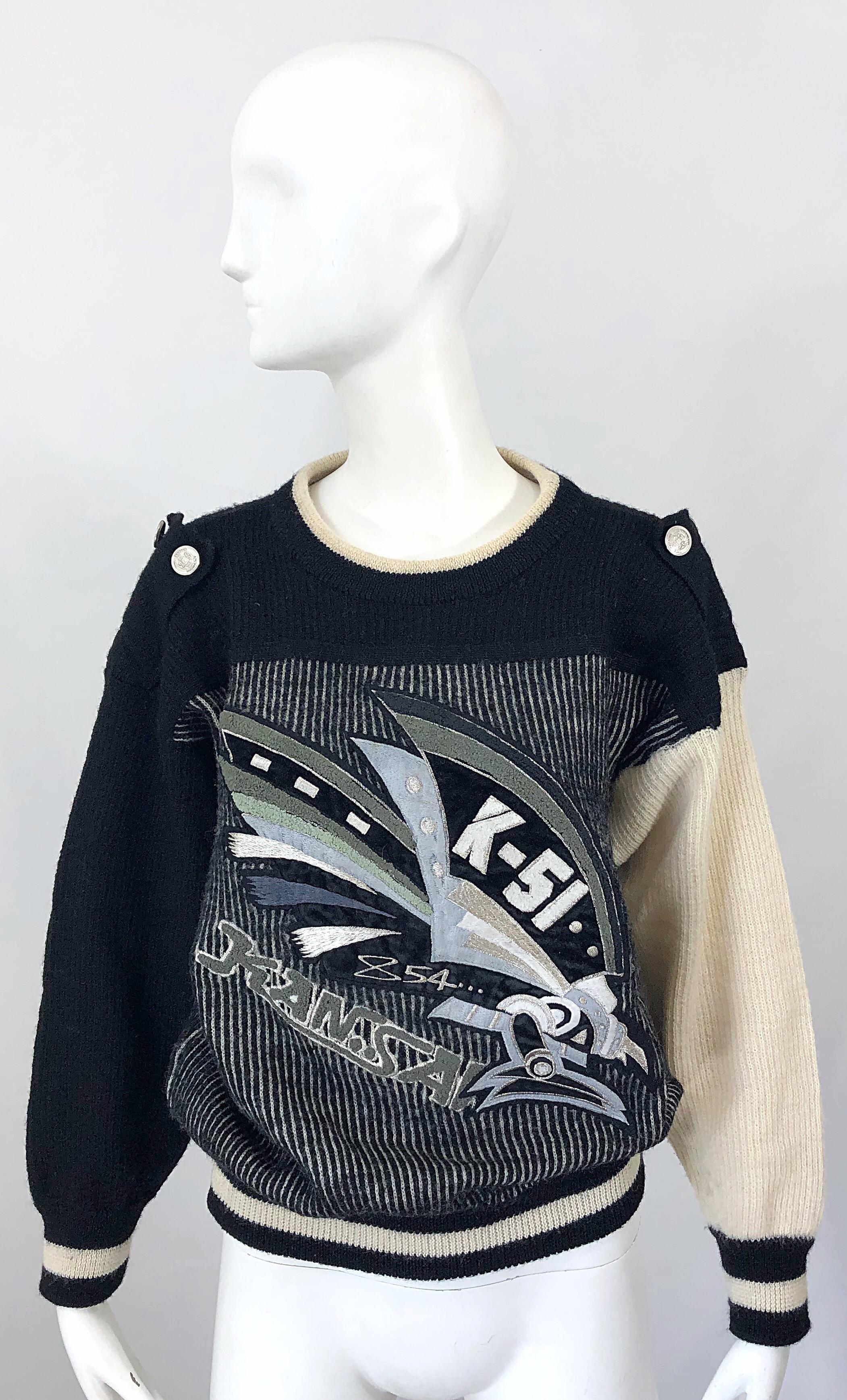 Seltener 1980er Kansai Yamamoto Avant Garde Varsity Collegiate Vintage Pullover aus Wolle im Angebot 11