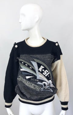 Rare 1980s Kansai Yamamoto Avant Garde Varsity Collegiate Wool Vintage Sweater