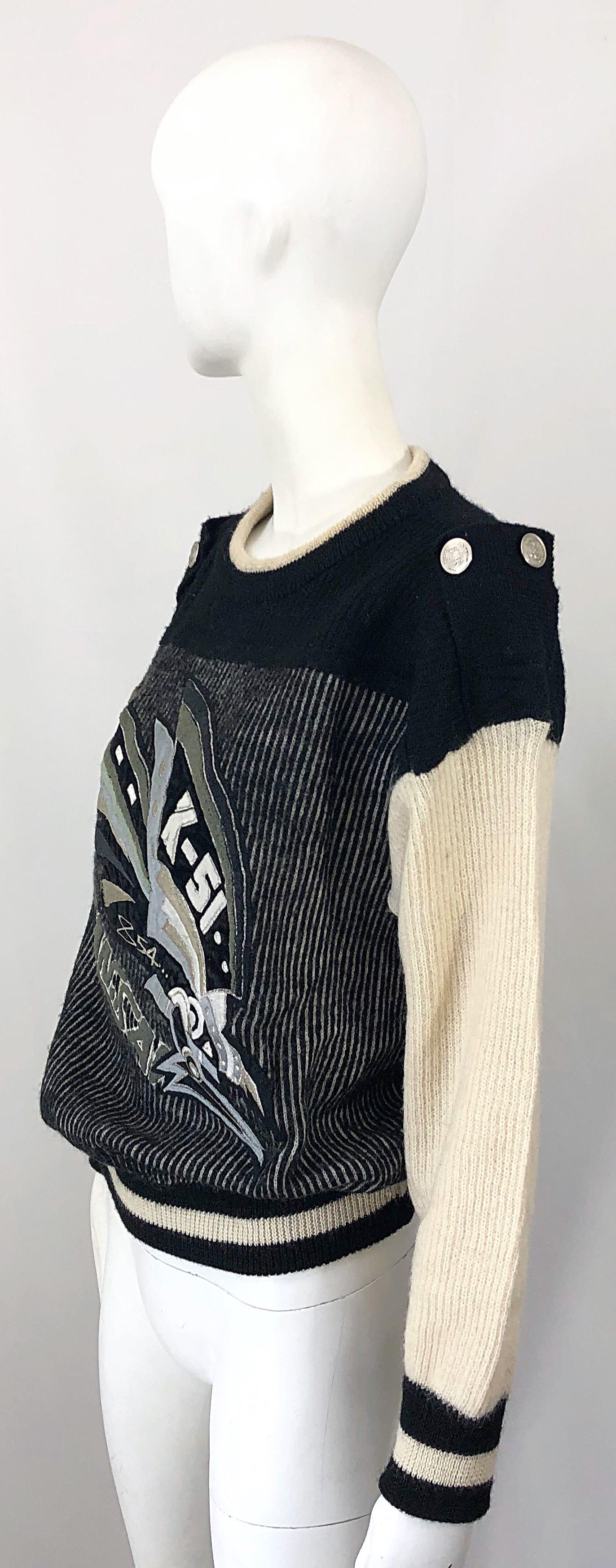 Rare 1980s Kansai Yamamoto Avant Garde Varsity Collegiate Wool Vintage Sweater For Sale 1