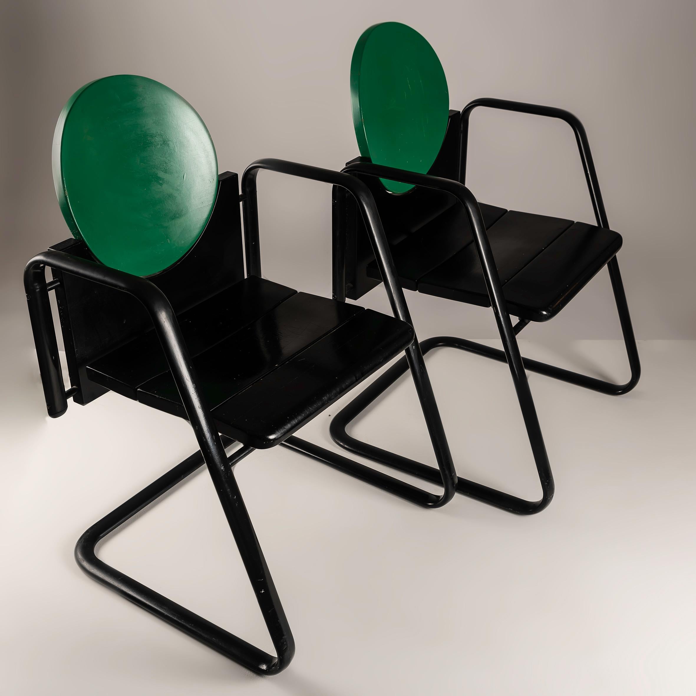 Late 20th Century Rare 1980s Martin Stoll G-Pino Pinocchio Armchairs - Set of 2 Iconic Vintage