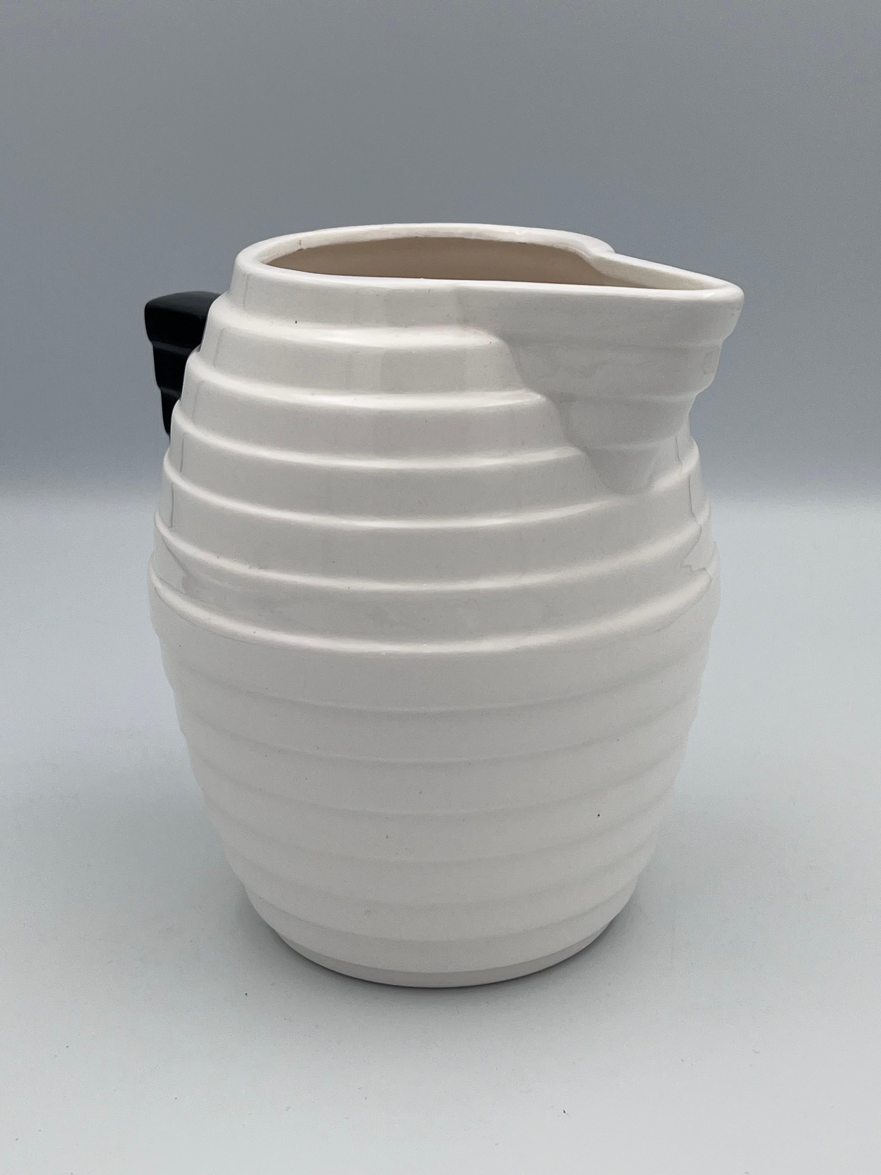 Glazed Rare 1980's Memphis Art Deco Style Geometric Stepped Pitcher For Sale