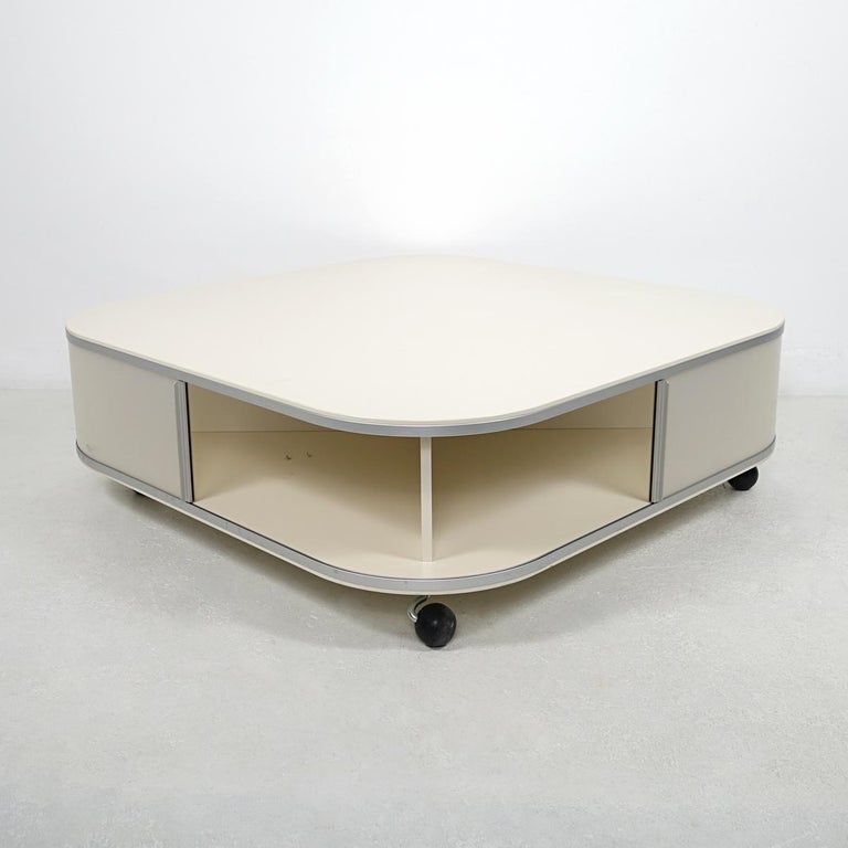 Rare 1980s Modern OffWhite Square Coffee Table with Storage by Pastoe