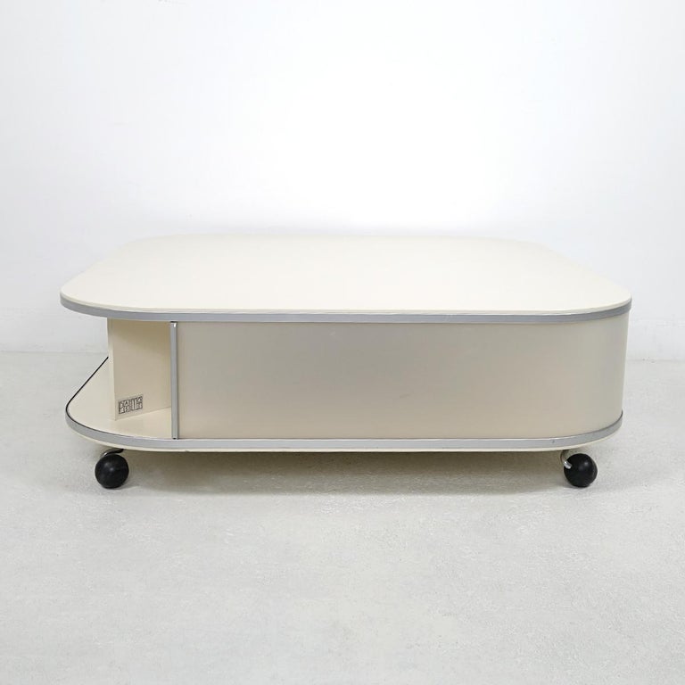 Rare 1980s Modern OffWhite Square Coffee Table with Storage by Pastoe