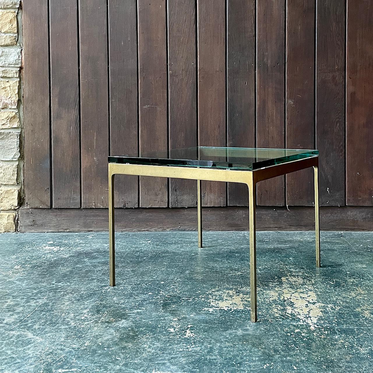 italien Rare 1980 Nicos Zographos TA.20G Table carrée en laiton/bronze + verre Petit 20² en vente
