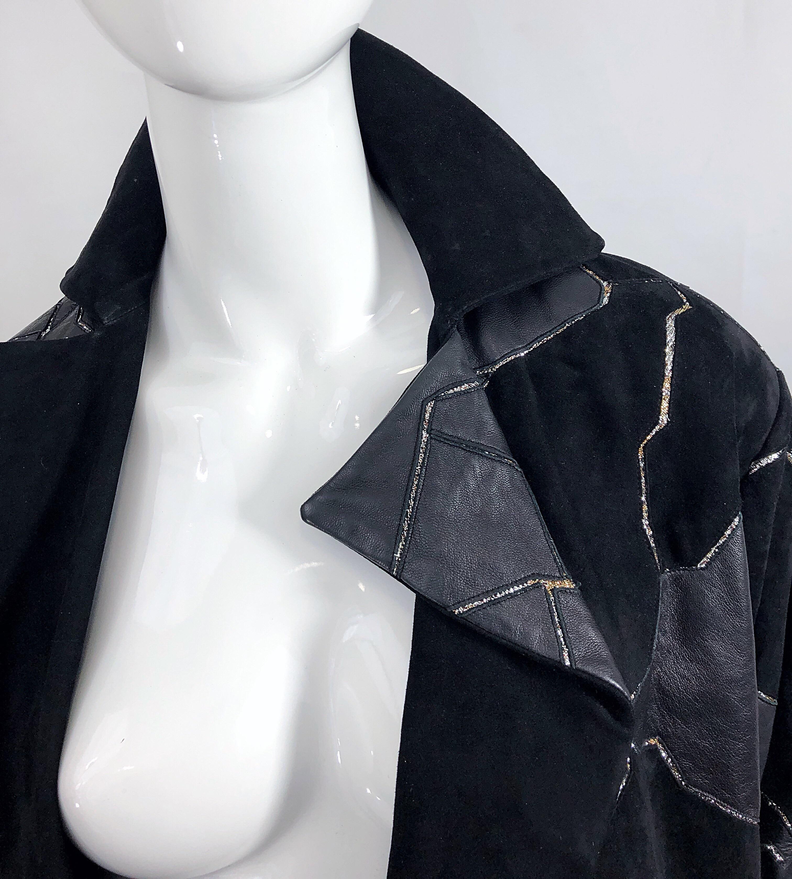 Rare 1980s Paul Louis Orrier Black Leather Suede Beaded Vintage Bomber Jacket 6