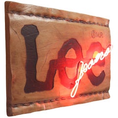 Rare 1980s Vintage Lee Jeans Commercial Dealer Leather Tag Neon Sign