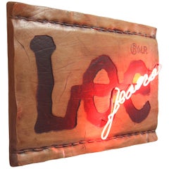 Seltene 1980er Vintage Lee Jeans kommerziellen Händler Leder Tag Neon Zeichen