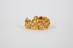 Rare 1980's Vintage Chanel Textured Gold & Faux Pearl Cuff Bracelet