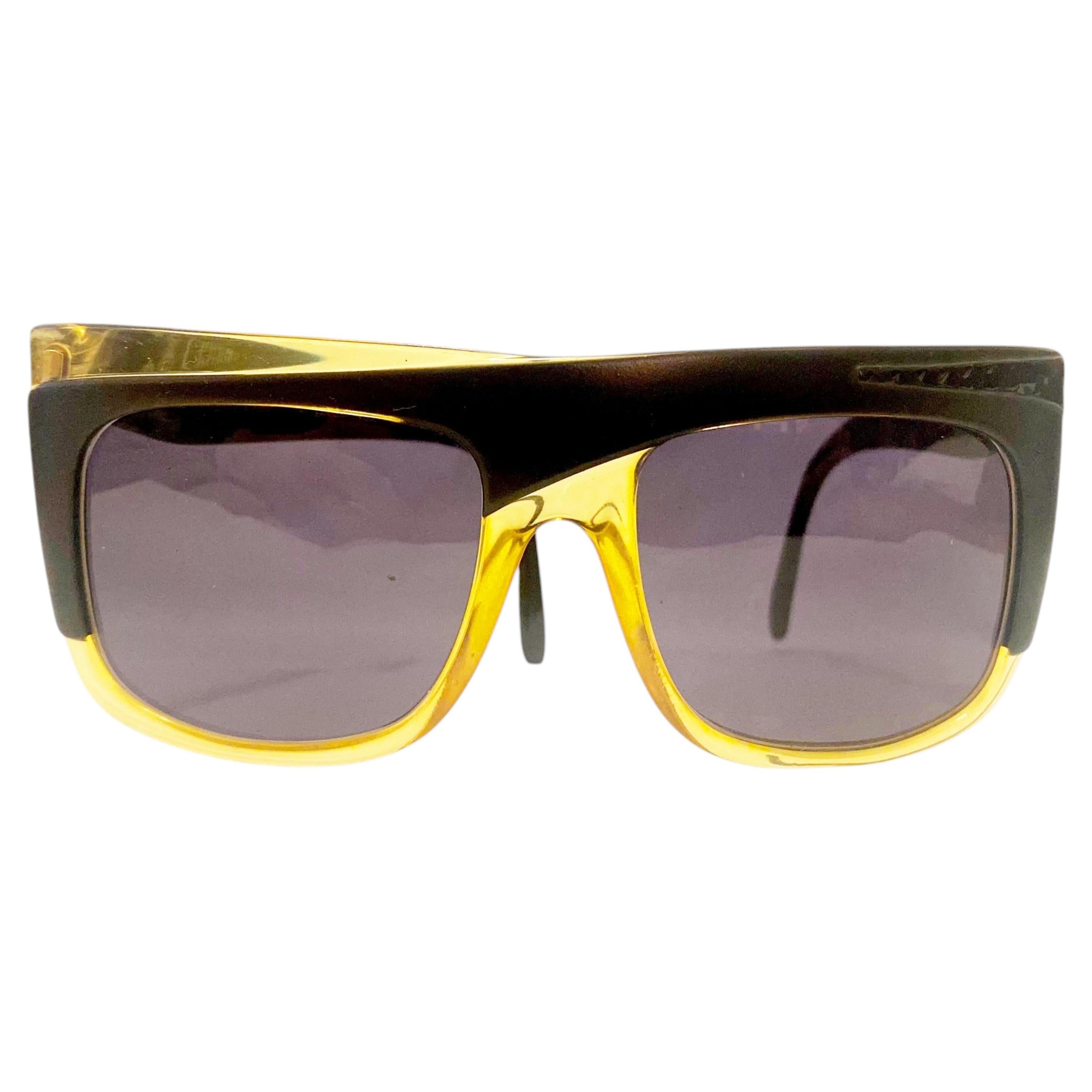 Christian Dior, Vintage-Sonnenbrille aus den 1980er Jahren, schwarz-bernsteinfarben, Oversize, David Bowie