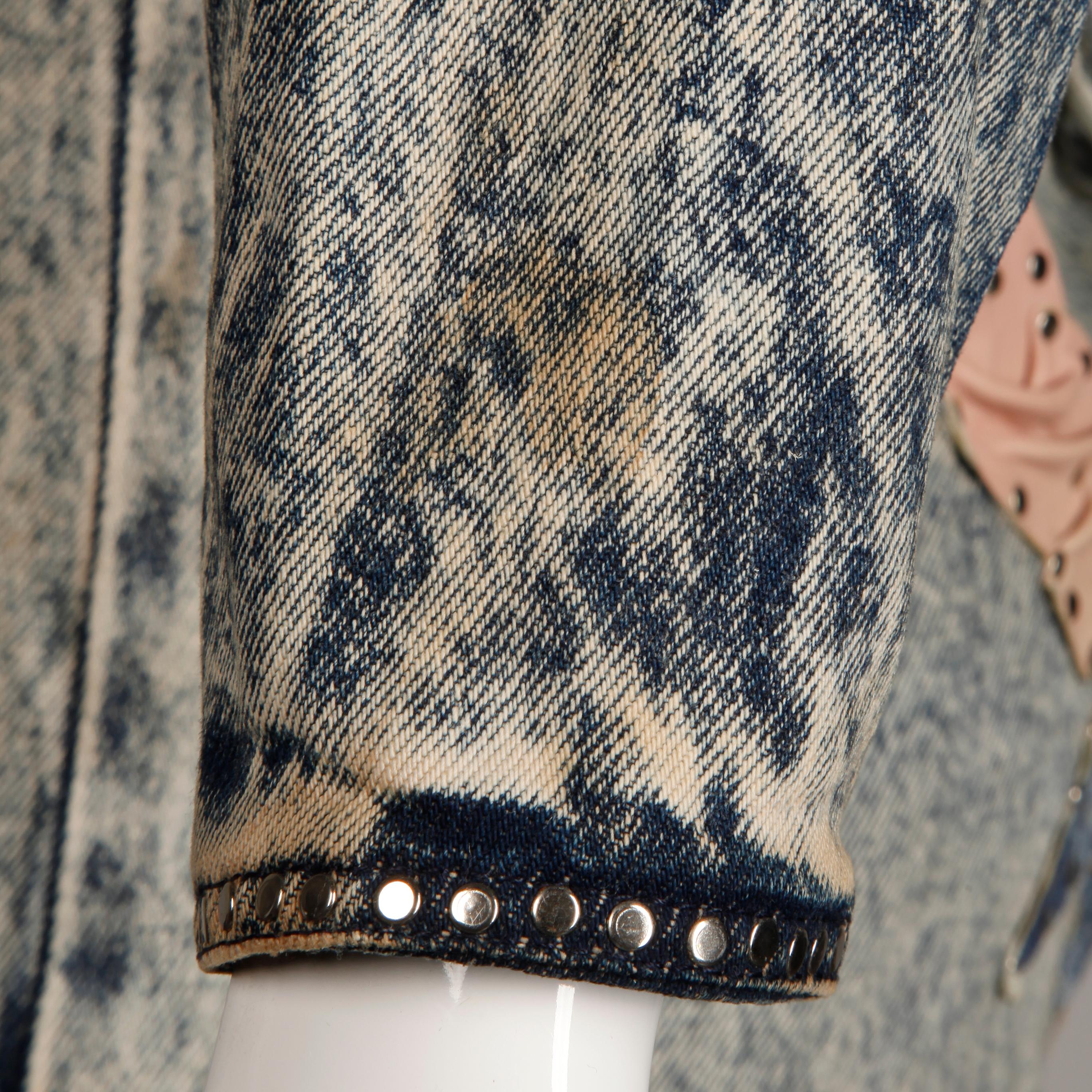 Rare ensemble veste et jupe vintage en jean à franges en cuir lavé à l'acide, années 1980 en vente 9