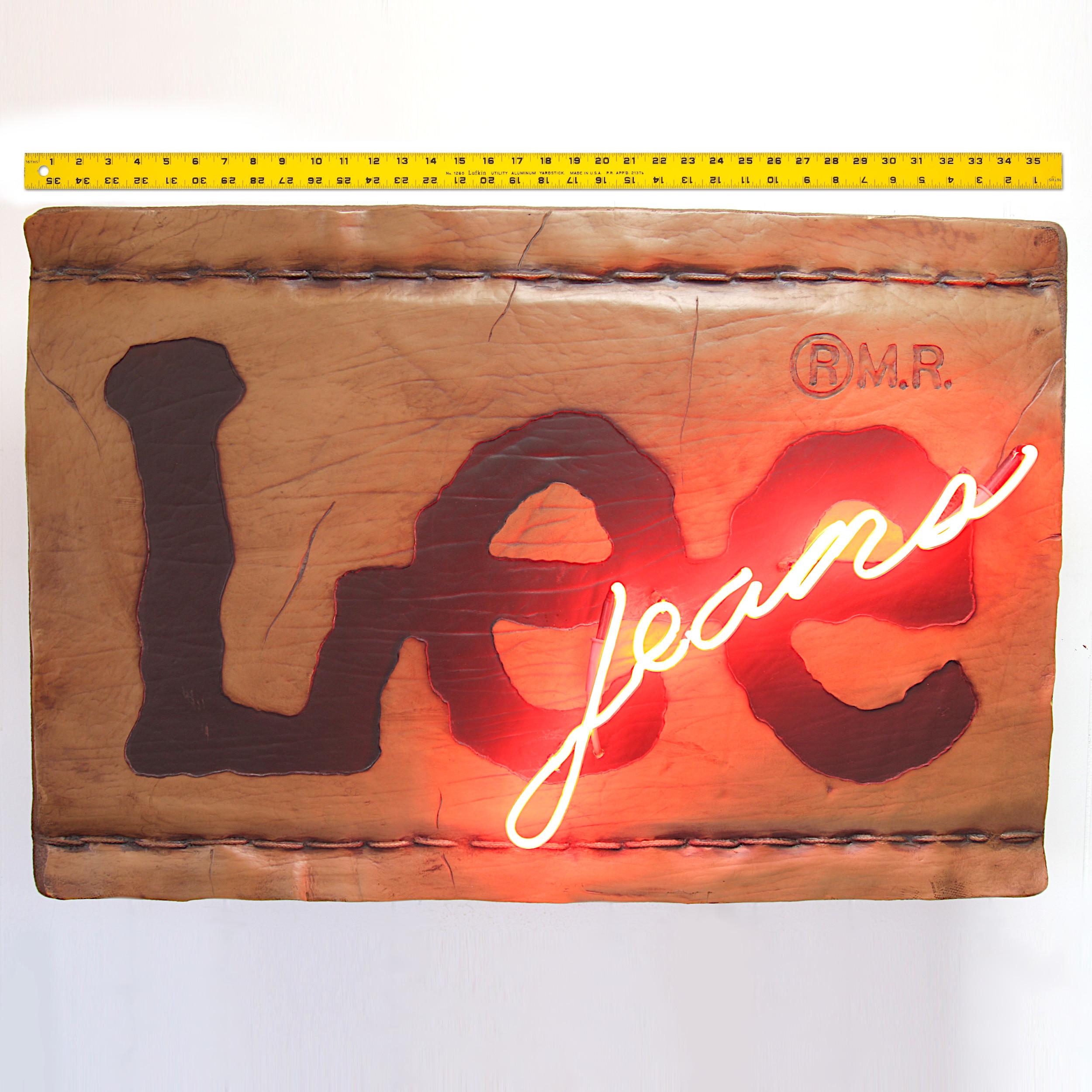 American Rare 1980s Vintage Lee Jeans Commercial Dealer Leather Tag Neon Sign