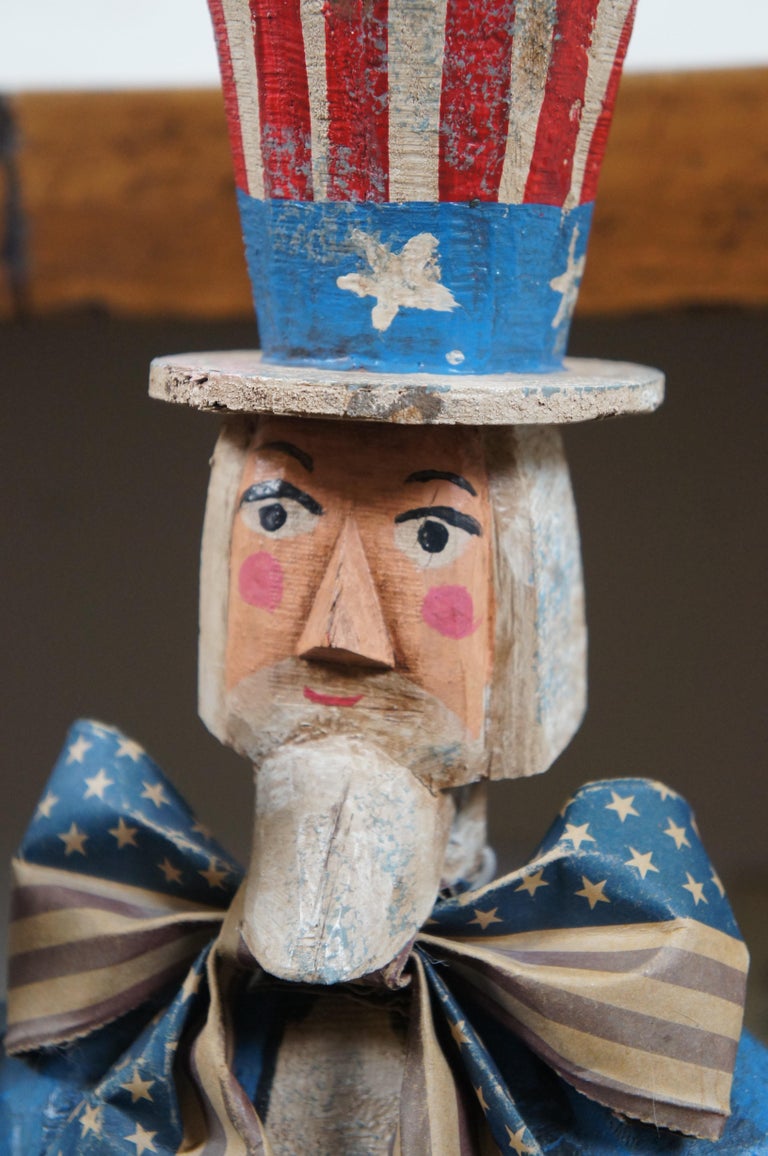 Rare 1982 Curtis Jere Americana Carved Folk Art Uncle Sam Sculpture For