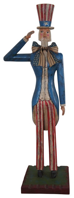 Rare 1982 Curtis Jere Americana Carved Folk Art Uncle Sam Sculpture