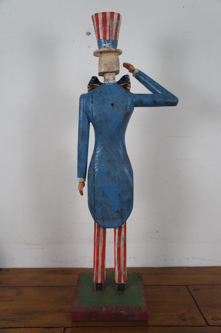 Rare 1982 Curtis Jere Americana Carved Folk Art Uncle Sam Sculpture For