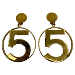 Rare 1987 Chanel Runway Number “5” Hoop Earrings