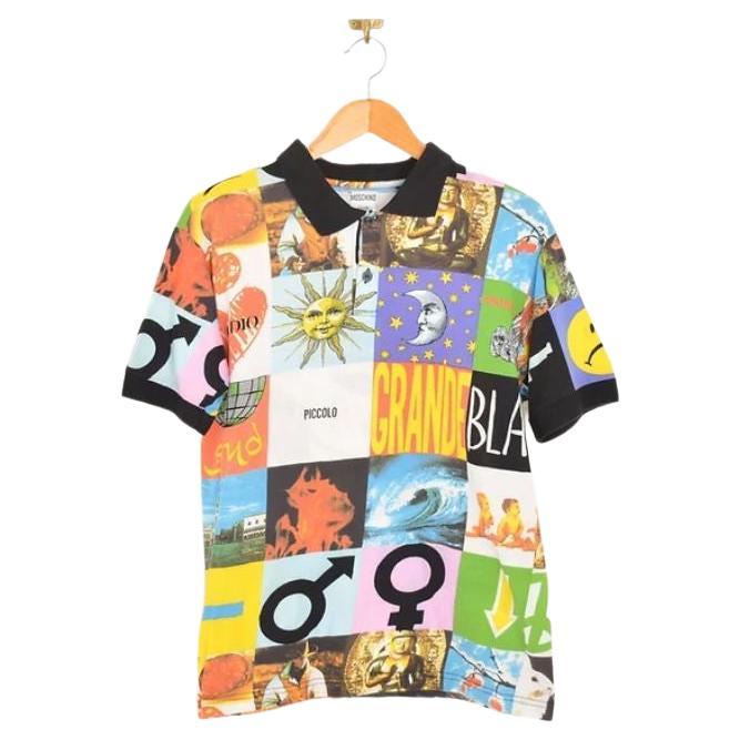 Rare 1990's Archival Moschino 'Opposites' Print Polo Shirt - Tee For Sale