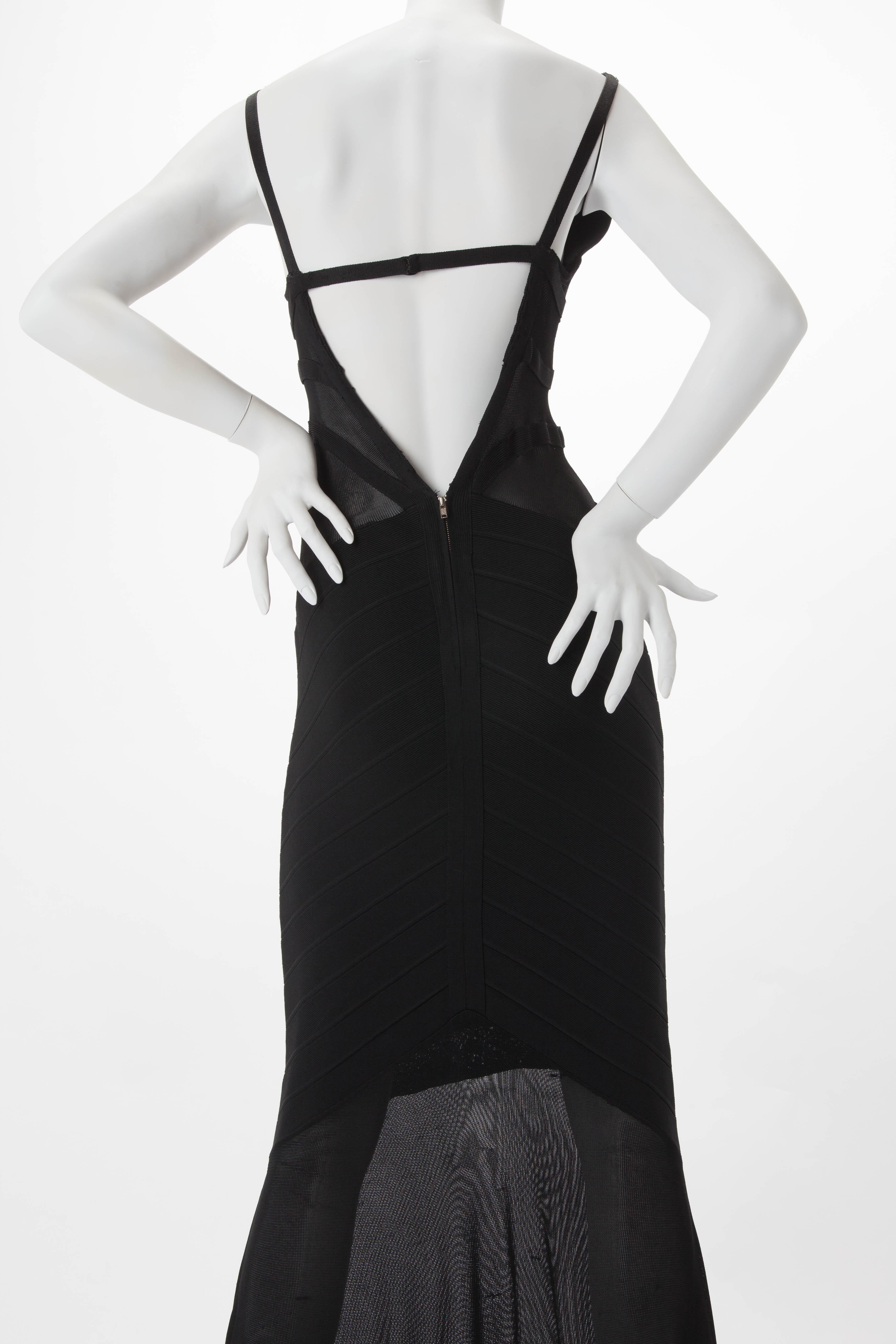 Women's or Men's Rare 1990s Azzedine Alaia Black Lycra Gown Runway Sample Museum For Sale